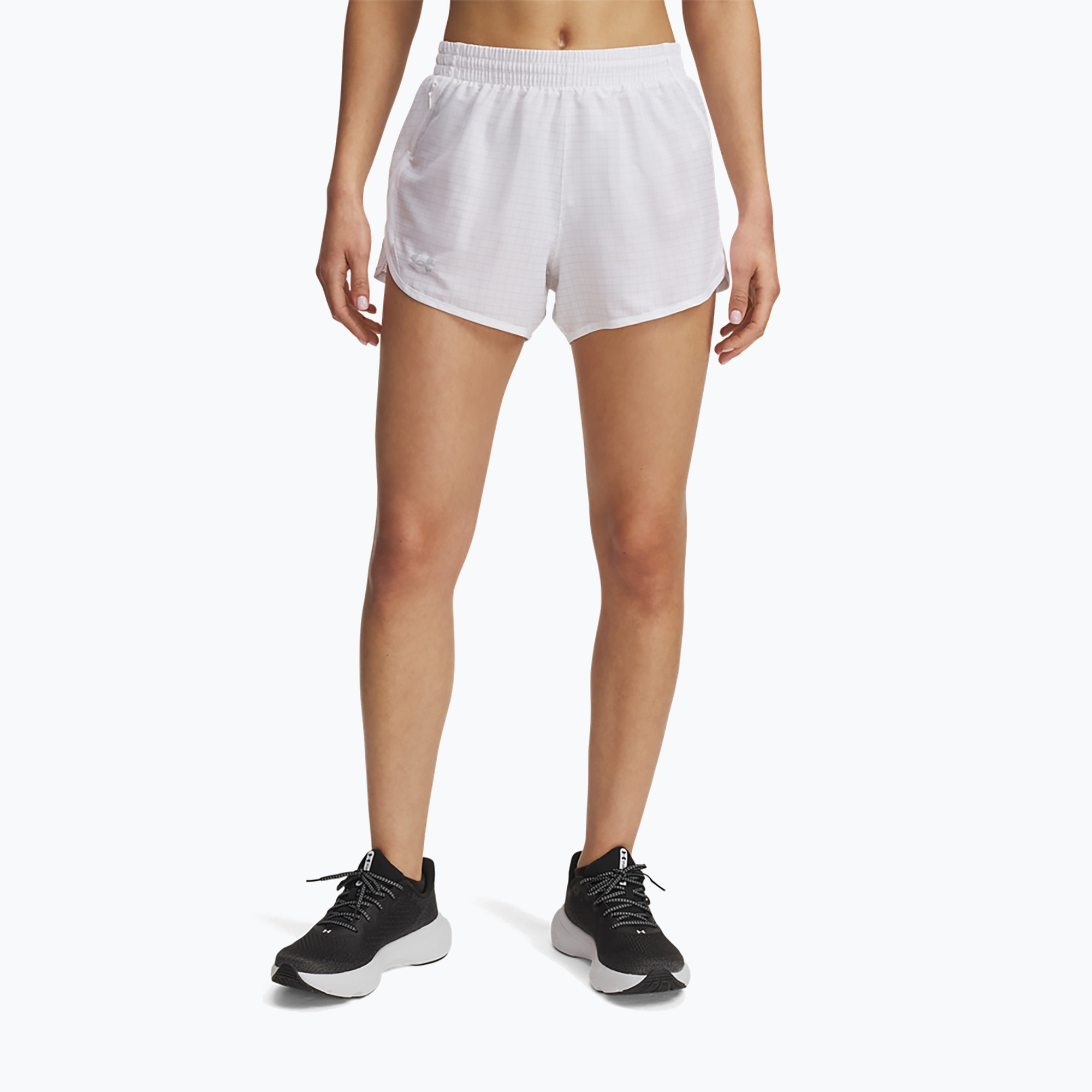 Pantaloncini da corsa Under Armour Fly By 3" Novelty bianchi/riflettenti da donna (L) (Fly By 3" Novelty 1389593-100)