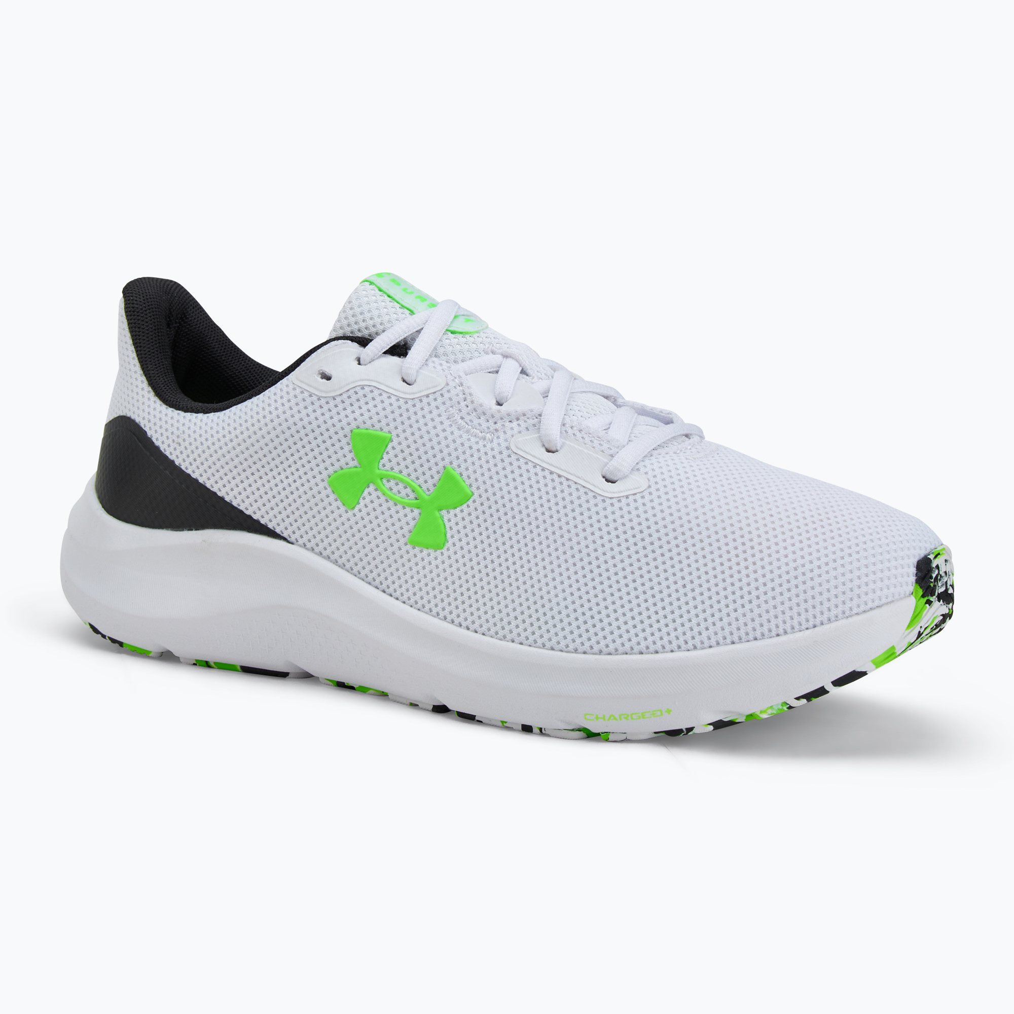 Under Armour Charged Pursuit 4 bianco/nero/verde ipersonico scarpe da corsa da uomo (43 EU) (Charged Pursuit 4 3028254-101)