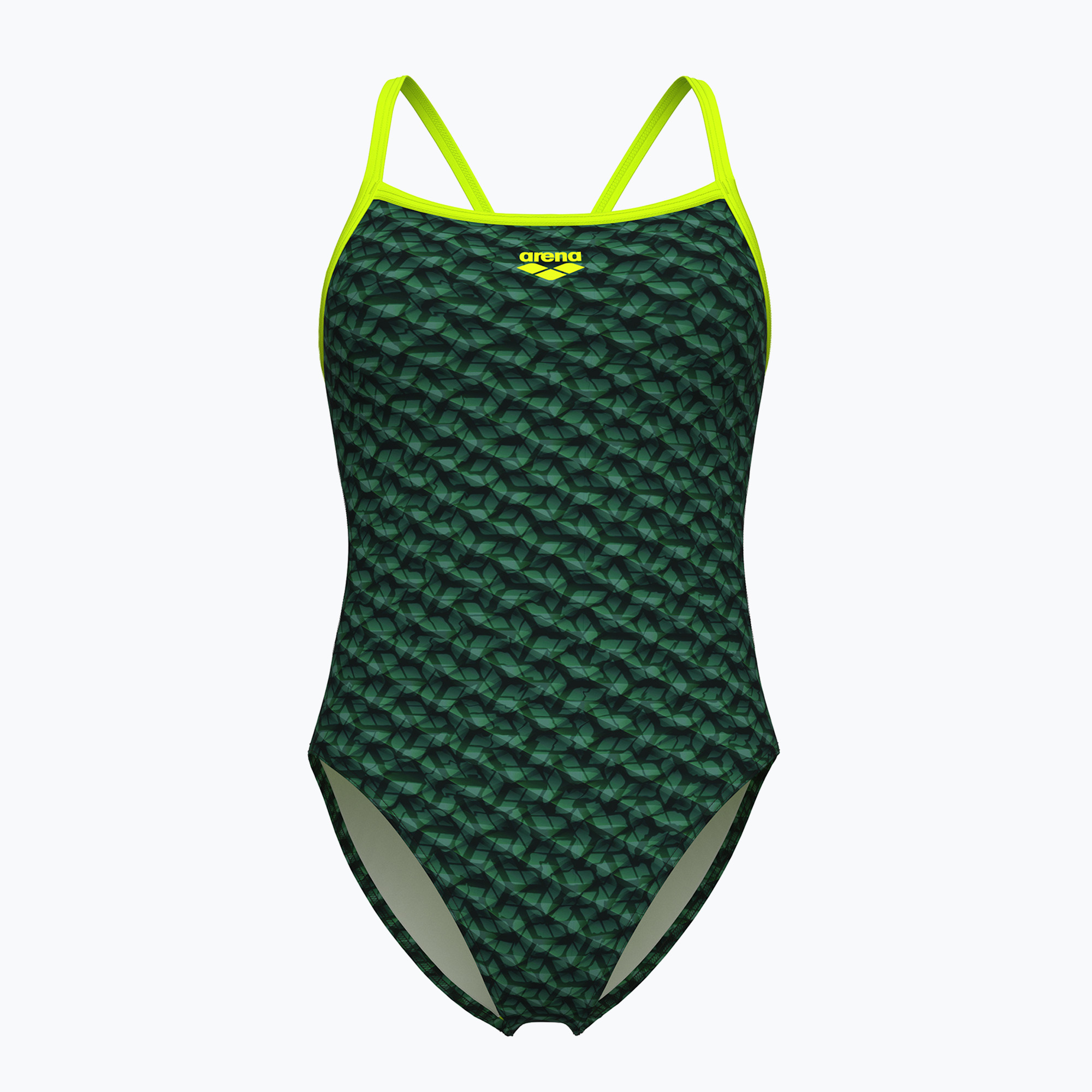 Costume intero Arena Monogram Challenge Back dark sage multi/artic lime da donna (32 FR) (Monogram Challenge Back 008946/660)