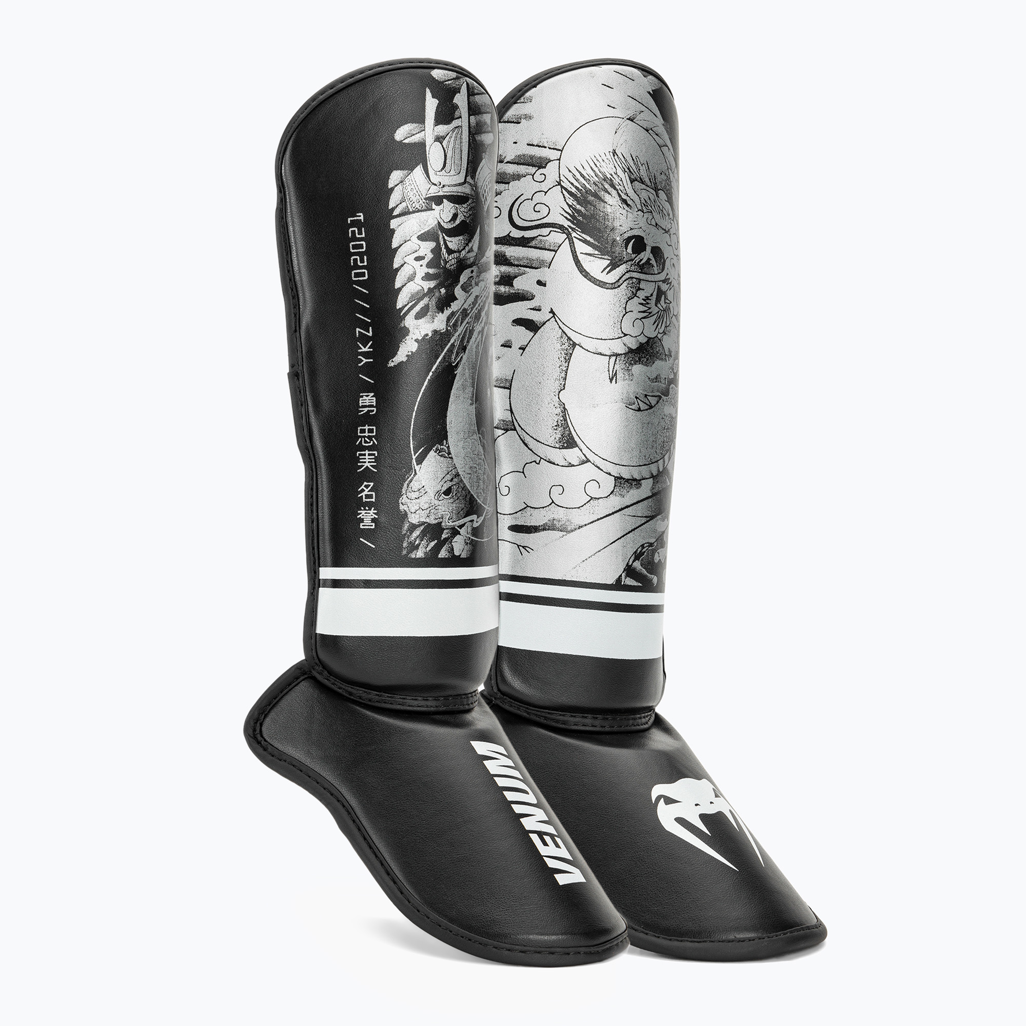 Protezioni per tibia per bambini Venum YKZ21 Shin nero/bianco (M) (YKZ21 Shin 04351)