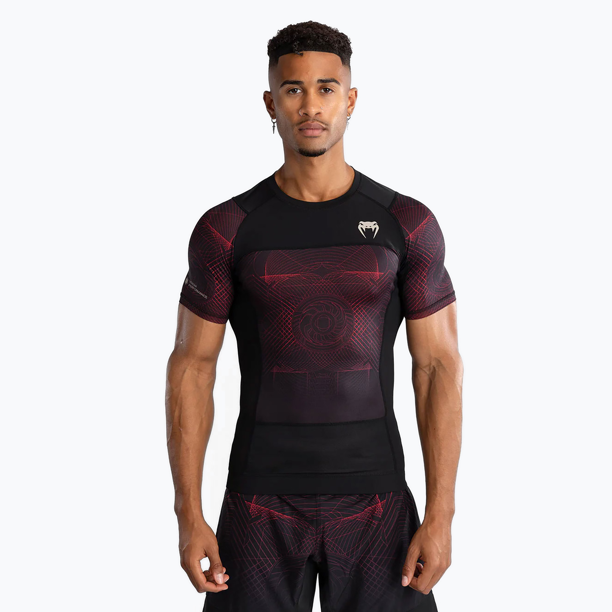 Rashguard Venum G-Fit Air a manica corta da uomo nero profondo/rosso fuoco (M) (G-Fit Air Men'S Short Sleeve Rashguard VENUM-05007-100)