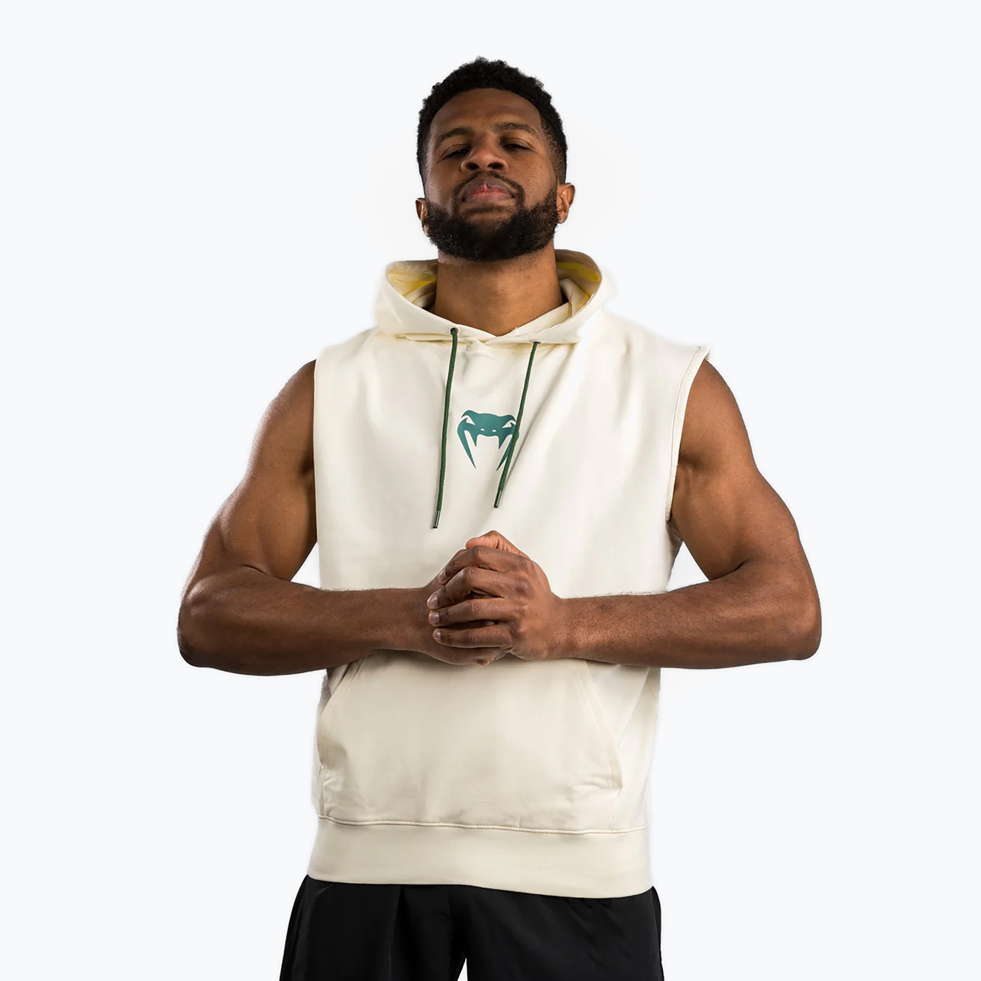 Uomo Venum Sparring Felpa senza maniche con cappuccio alla vaniglia (L) (Sparring Sleeveless Hoodies VENUM-05138-048)