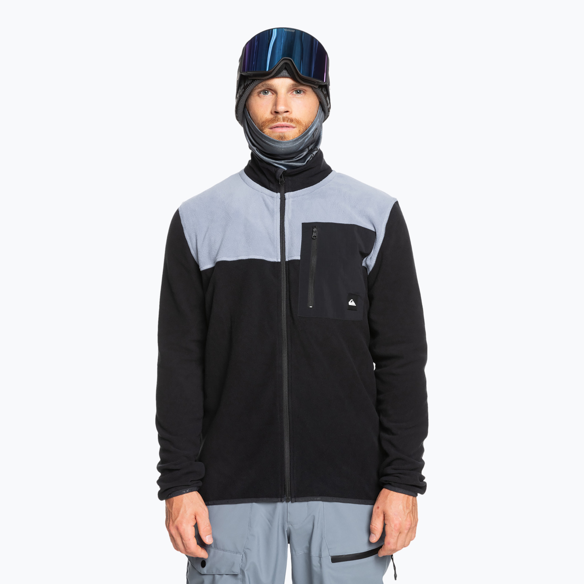 Felpa da snowboard Quiksilver Aker Full Zip da uomo nero vero (S) (Aker Full Zip Fleece EQYFT04965-KVJ0)