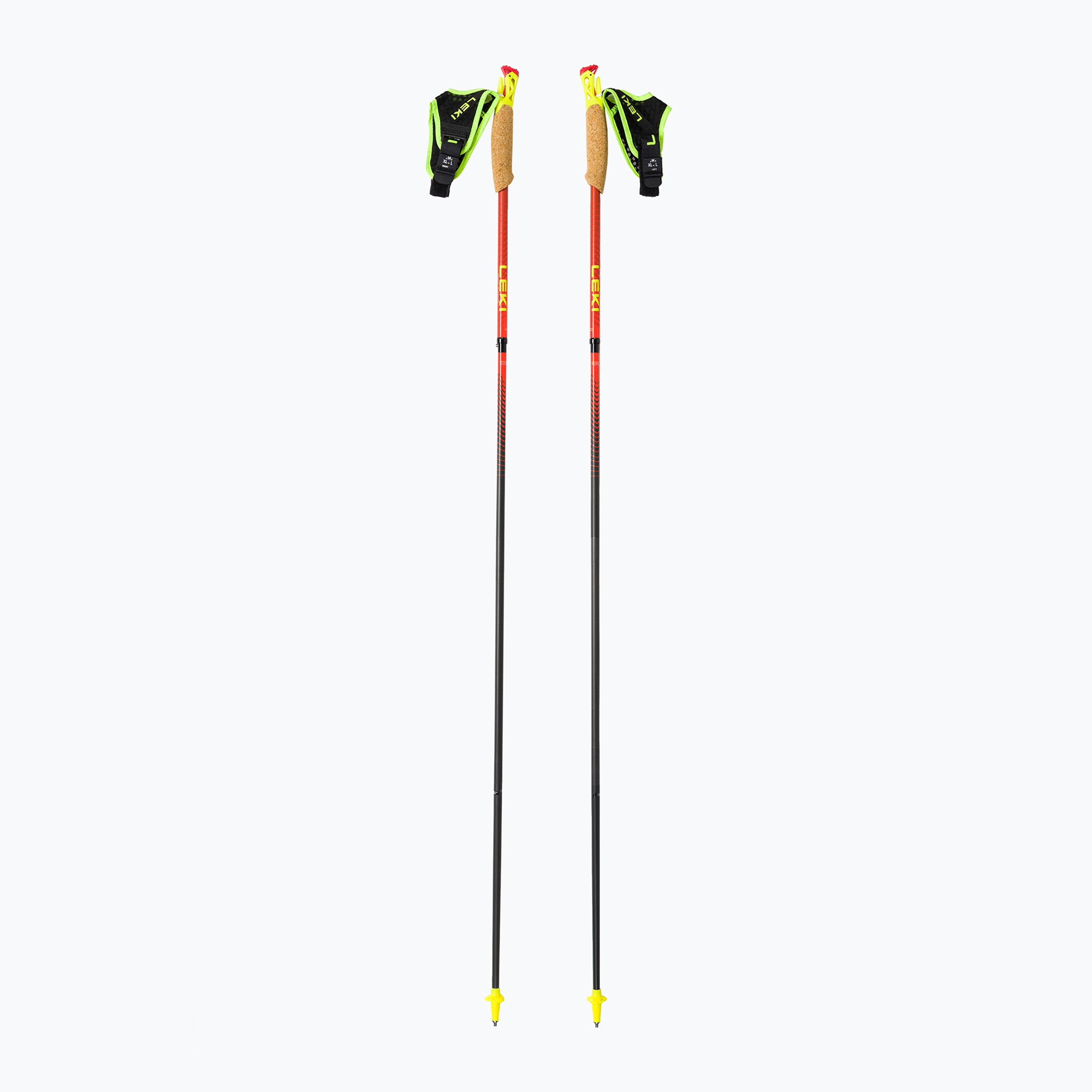 Bastone da sci di fondo LEKI Ultratrail FX.One Superlite rosso brillante/giallo neon/naturale in carbonio (120 cm) (Ultratrail FX.One Superlite