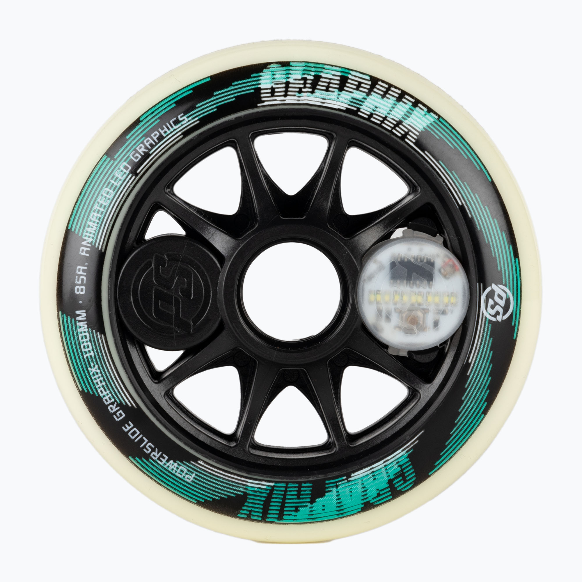 Powerslide Graphix LED Skate Wheel 100 Left 100 mm/85A bianco/nero (100 mm / 85A) (Graphix LED Wheel 100 Left 905345)