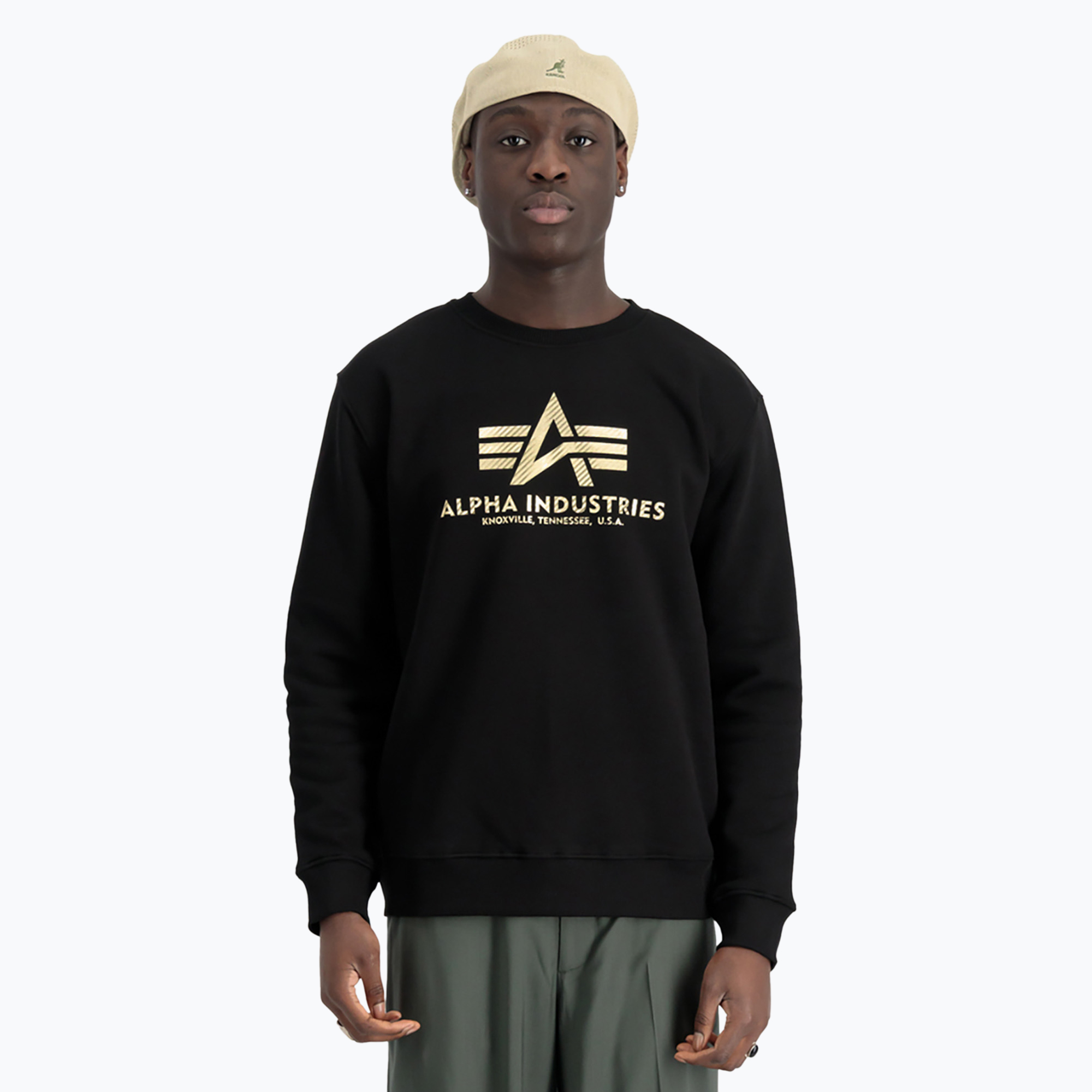 Felpa Alpha Industries Basic Carbon nero/oro da uomo (L) (Basic Carbon 146311)