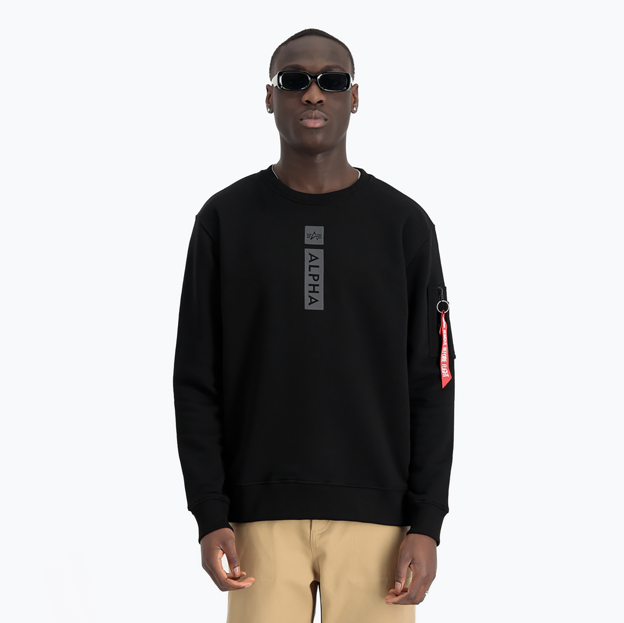 Alpha Industries Uomo Maglione con stampa riflettente nero (S) (Reflective Print Sweater 146305)