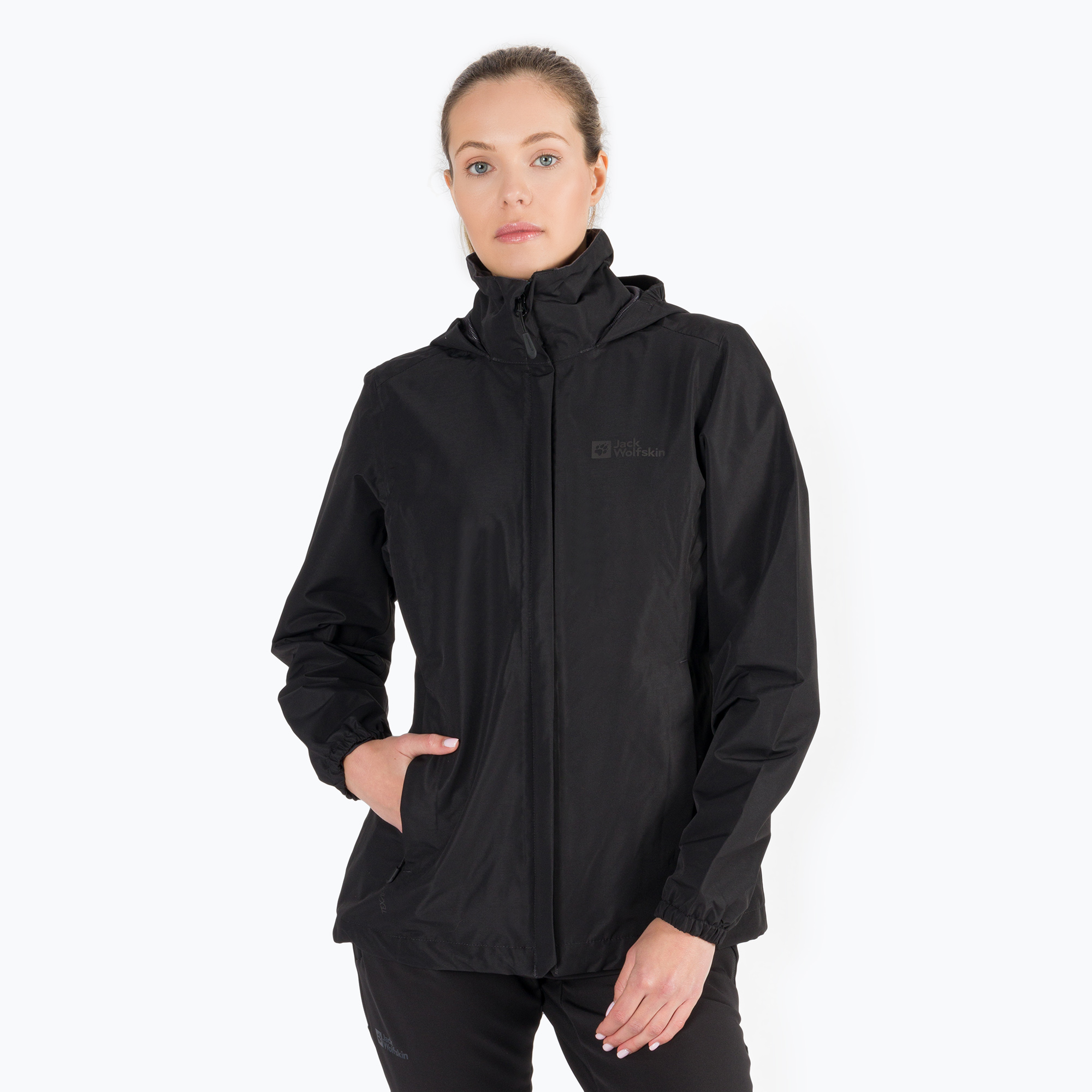 Jack Wolfskin Stormy Point 2L, giacca da pioggia da donna, nero (XS) (Stormy Point 2L 1111202_6000)