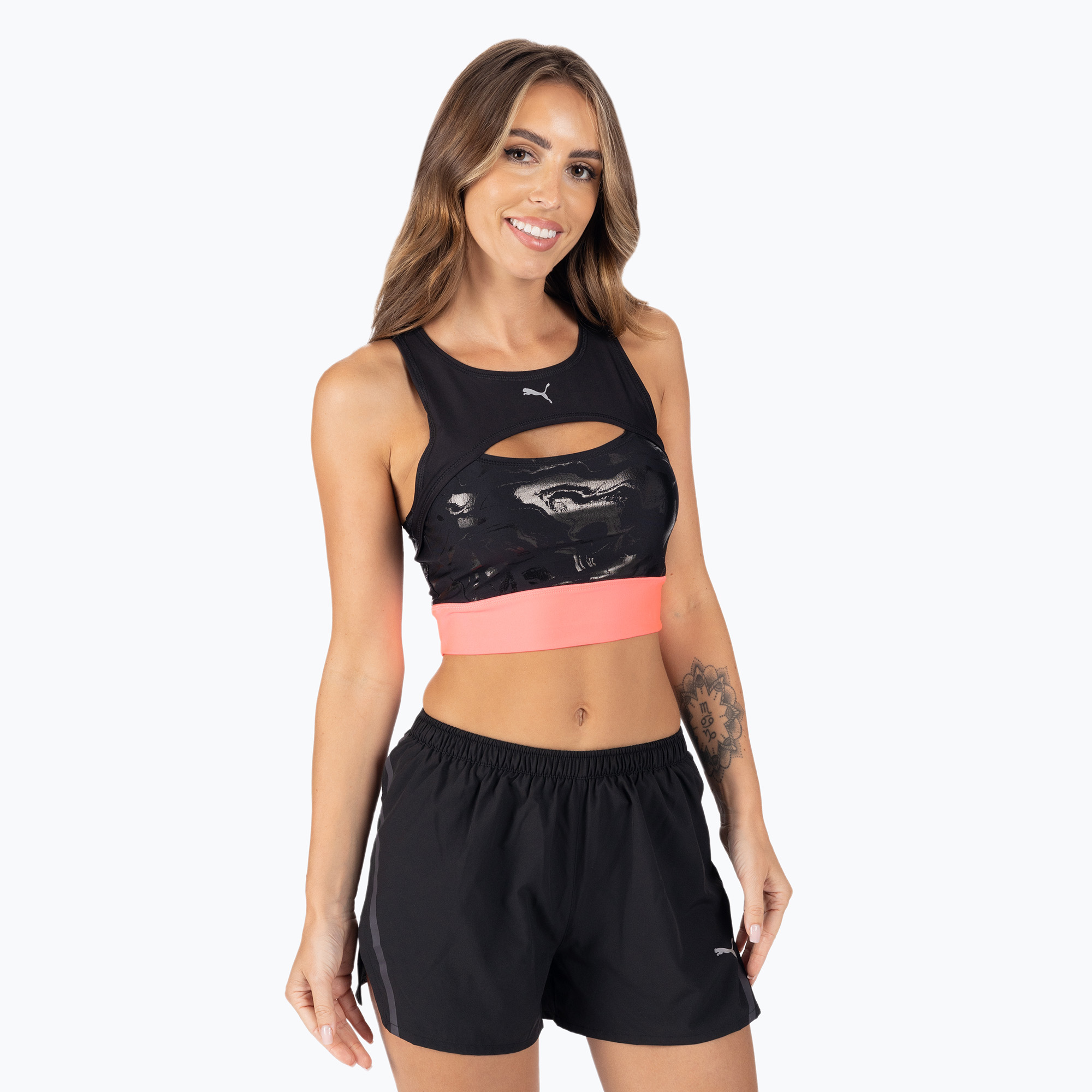 Canotta da corsa donna PUMA Run Ultraform AOP Crop Tank Top puma nero/tramonto (XL) (ULTRAFORM 522150 51)