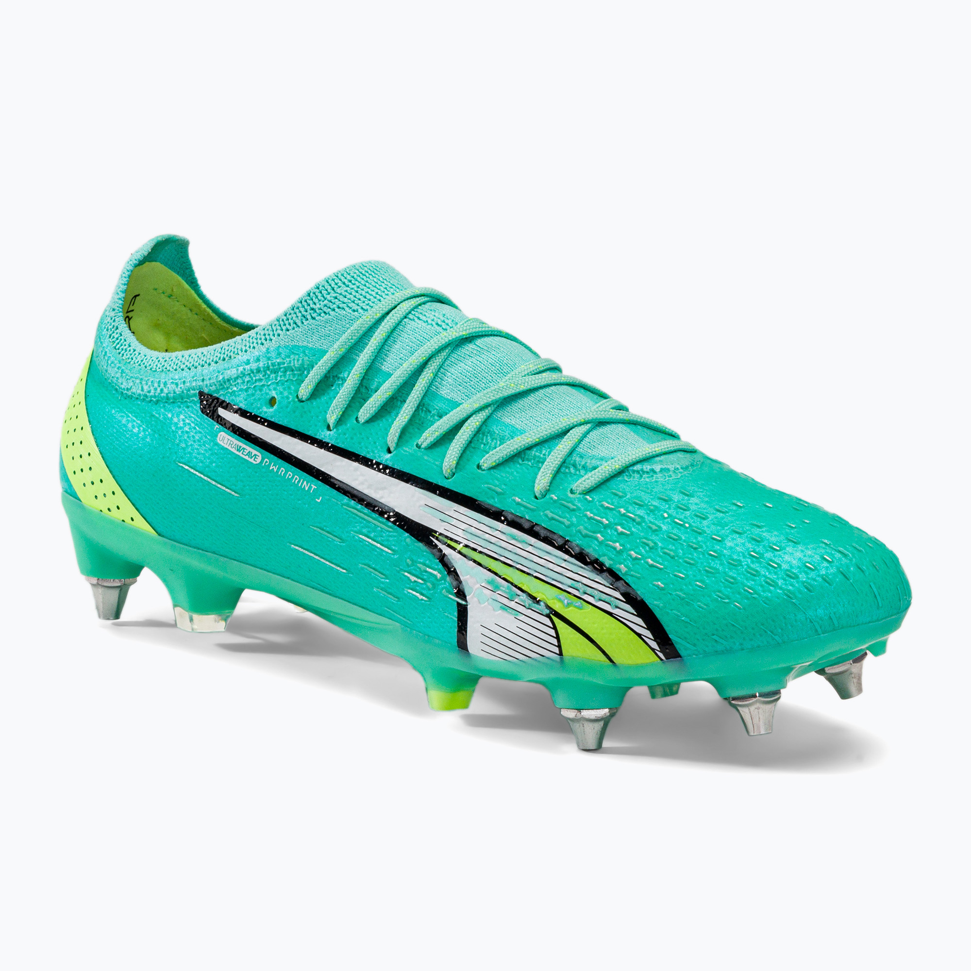 Scarpe da calcio PUMA Ultra Ultimate MXSG da uomo, color piperita elettrica/puma bianca/gialla veloce (40.5 EU) (Ultra Ultimate MXSG 107212 03)