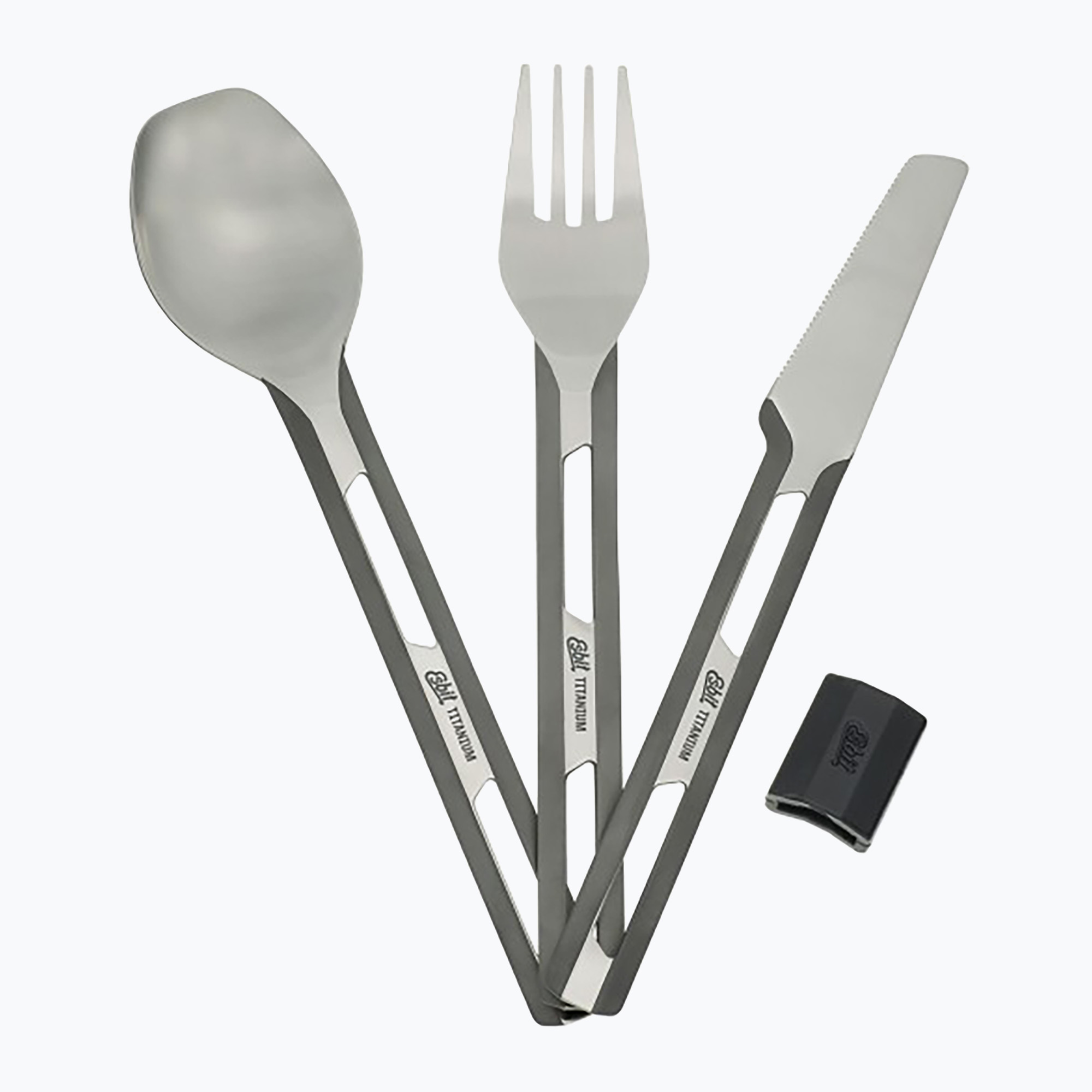 Esbit Set di posate in titanio 3 pezzi con custodia in silicone e tasca (-Pcs Titanium Cutlery-Set W/ Silicon Sleeve And Pocket TC4-TI)
