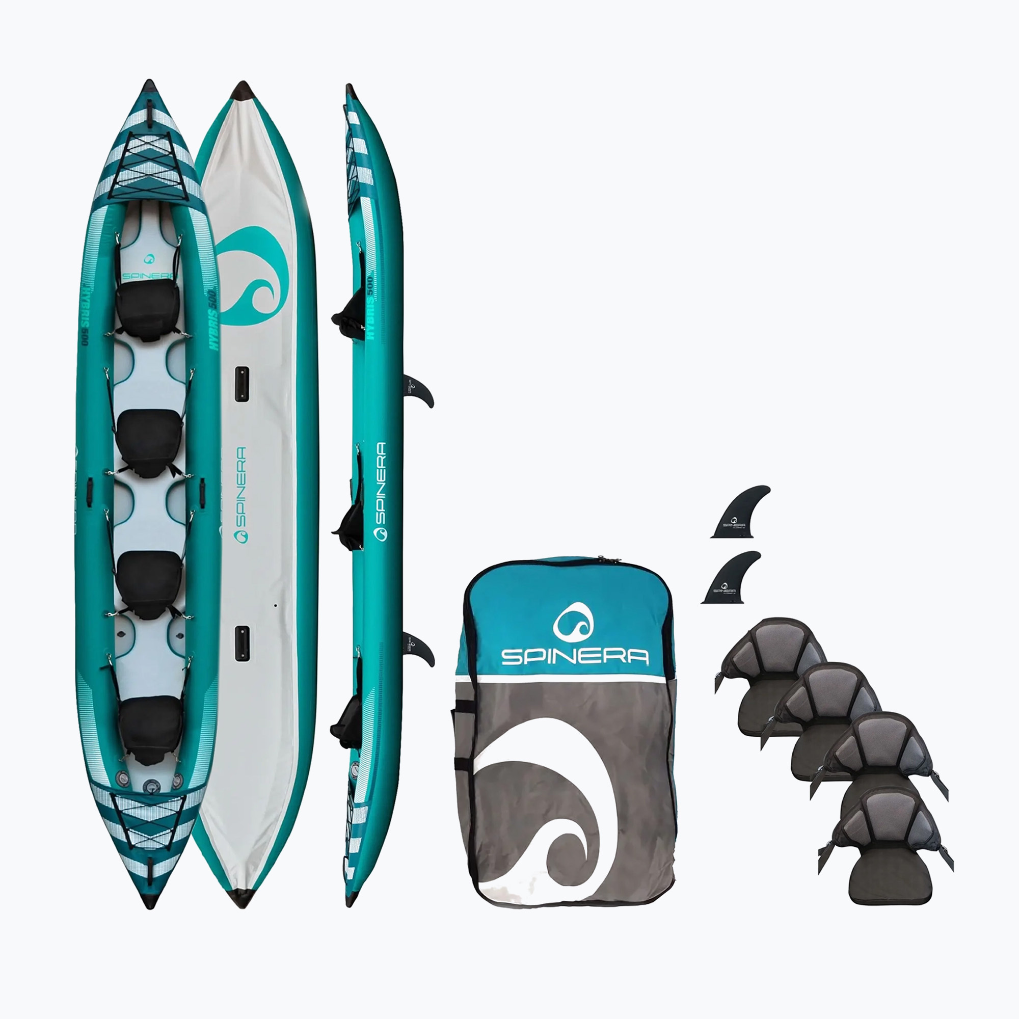 SPINERA Hybris 510 kayak gonfiabile per 4 persone di colore verde acqua/bianco/grigio