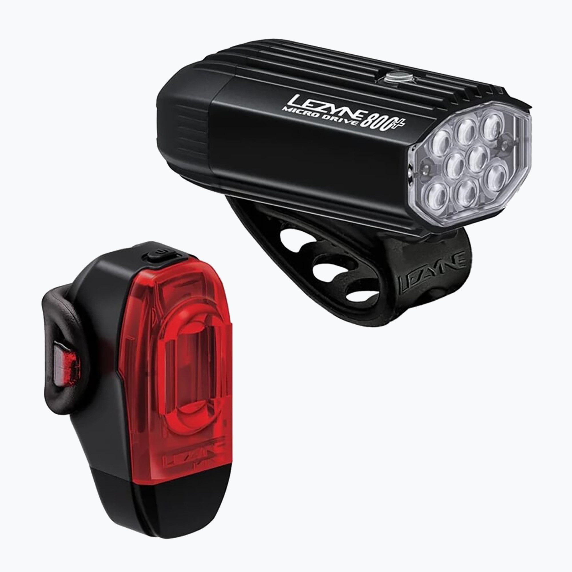 Set di luci per bicicletta Lezyne Micro Drive 800+ / KTV Drive+ nero satinato/nero (800 lm / 40 lm) (Micro Drive 800+ / KTV Drive+ 1-LED-2P-V1437)