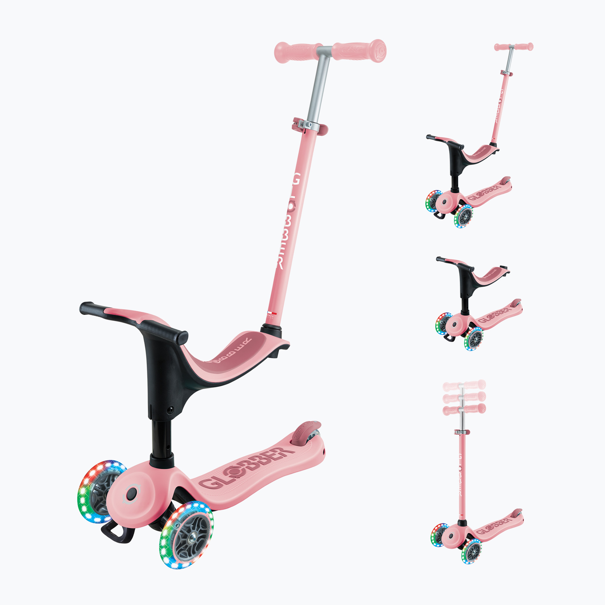 Monopattino a tre ruote per bambini Globber Go.Up Deluxe Lights rosa intenso