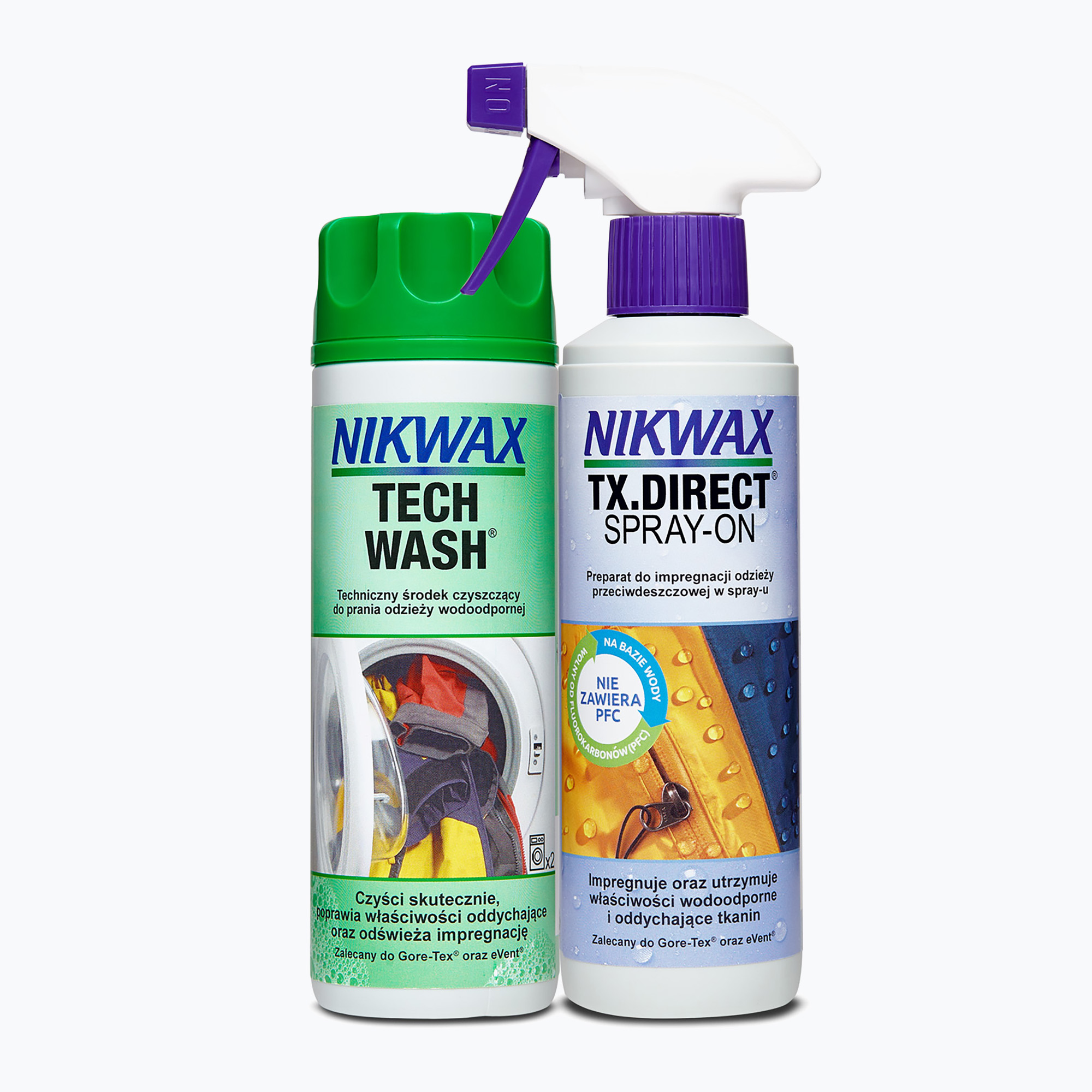 Nikwax Tech Wash + TX.Direct Spray-On kit per la cura dell'abbigliamento da pioggia 2 x 300 ml (2 x 300 ml) (Tech Wash + TX.Direct Spray-On 0115)
