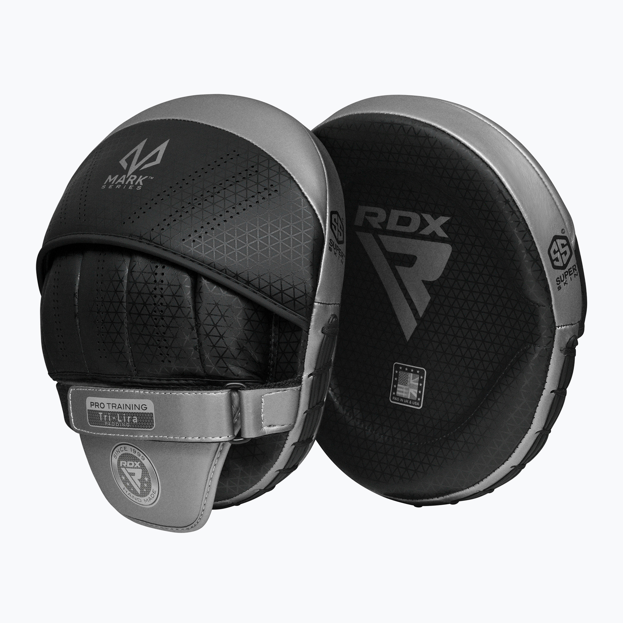 RDX L1 Mark Pro Pad per l'allenamento della boxe silver (L1 Mark Pro Boxing Training Pads FPM-PTTL1S)