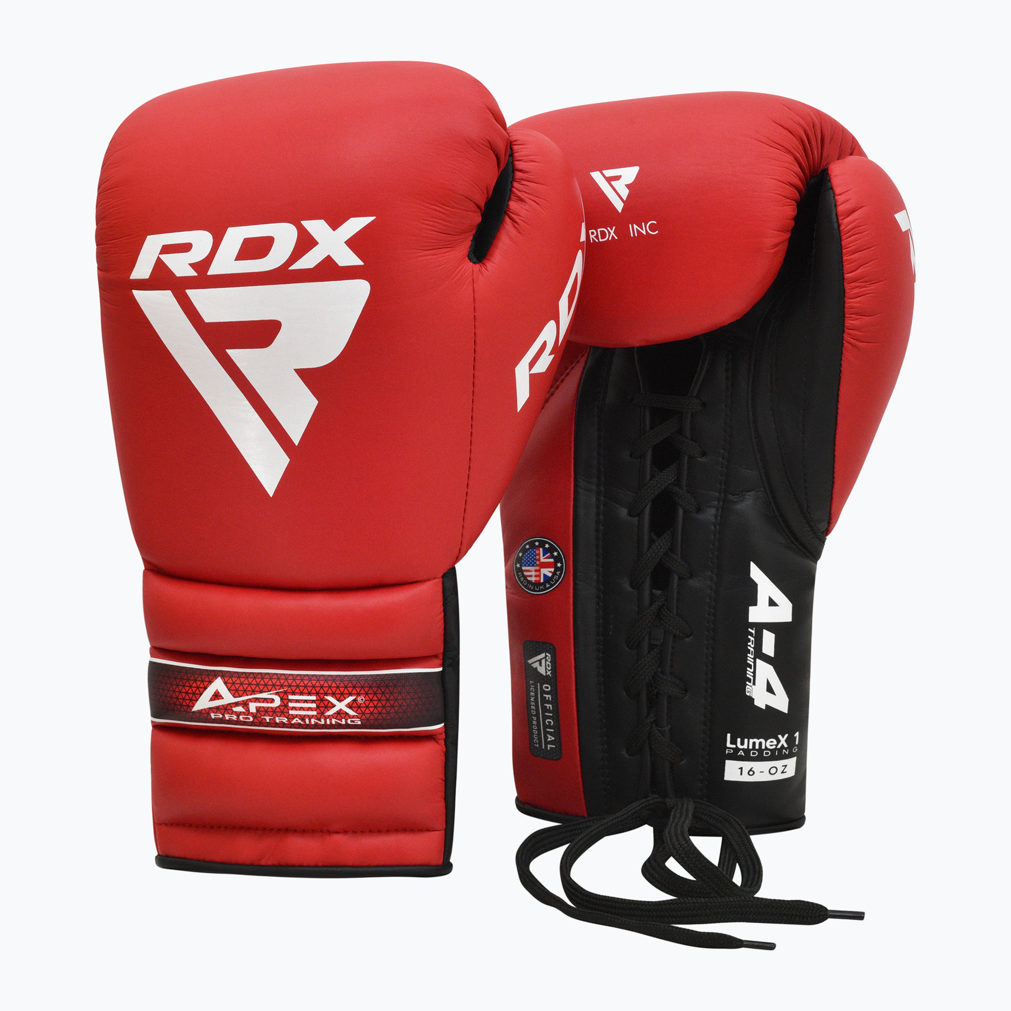 RDX Apex Lace Up Guantoni da boxe per allenamento e sparring rosso (10 oz) (Apex Lace Up Training Sparring Boxing BGM-PTA4R)