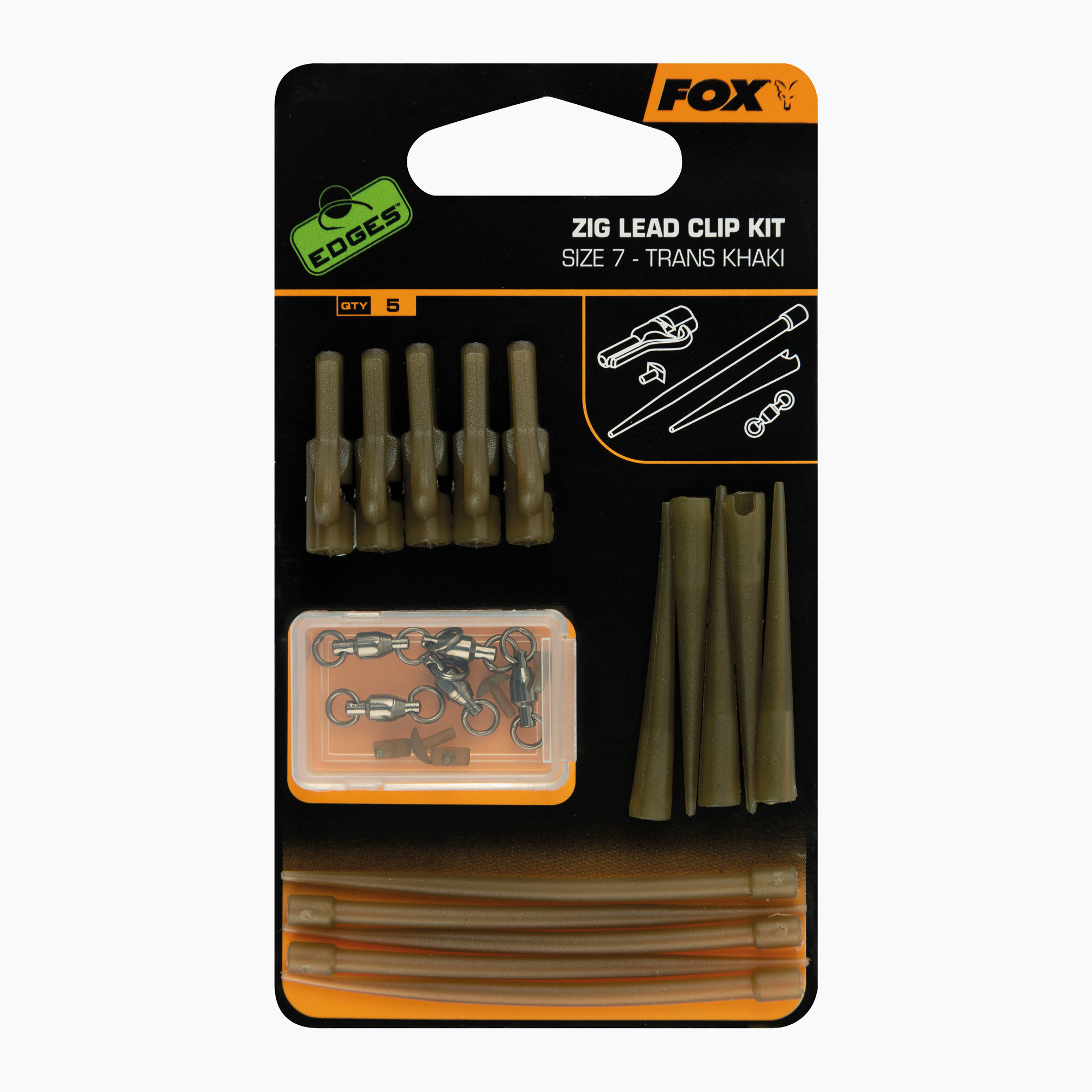 Fox International Secure Zig Lead Clip Kit 5 pezzi verde. (Zig Lead Clip Kit CAC722)
