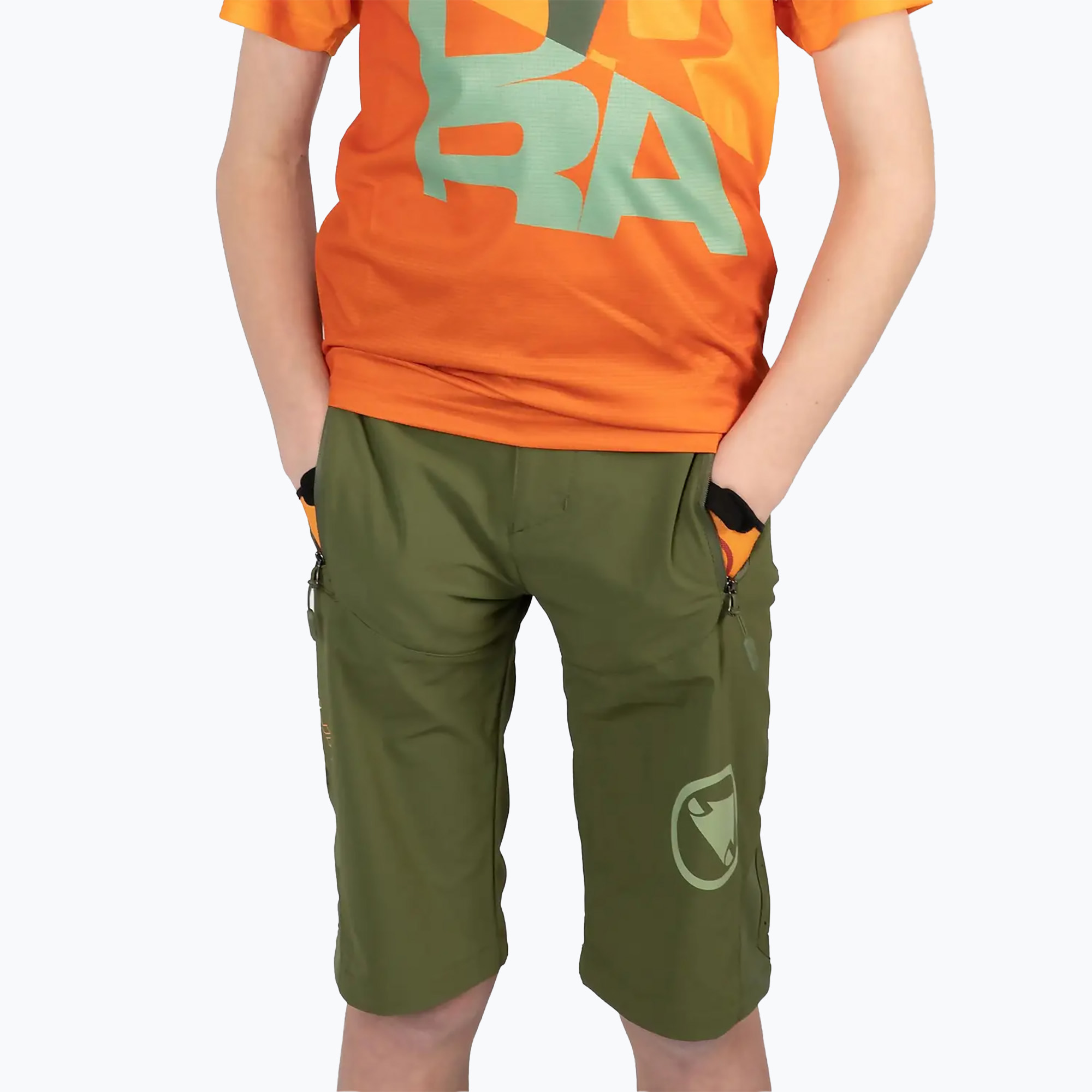 Pantaloncini da ciclismo da bambino Endura MT500 Jr Burner Short verde oliva (7-8) (MT500 Burner Short Jr E7159GO)