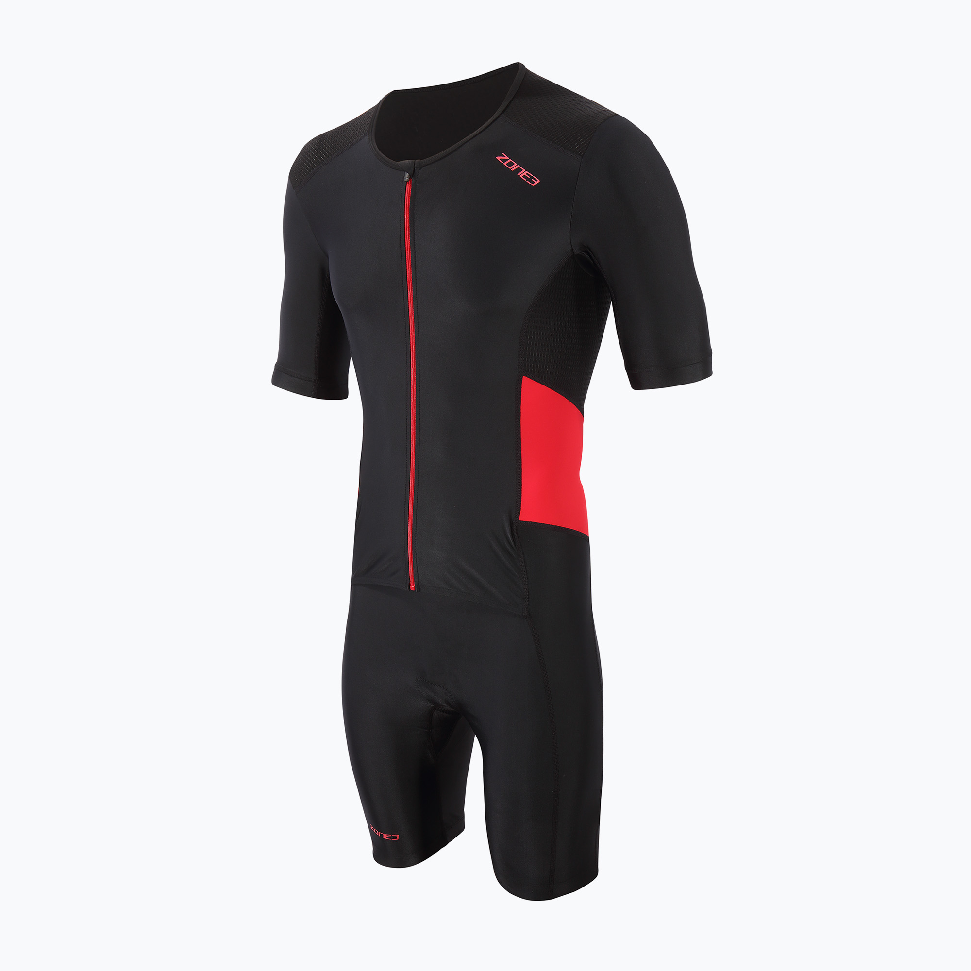 Tuta da triathlon a manica corta ZONE3 Activate da uomo con zip integrale nero/rosso (S) (Activate Full Zip Trisuit TS21MACTS108)