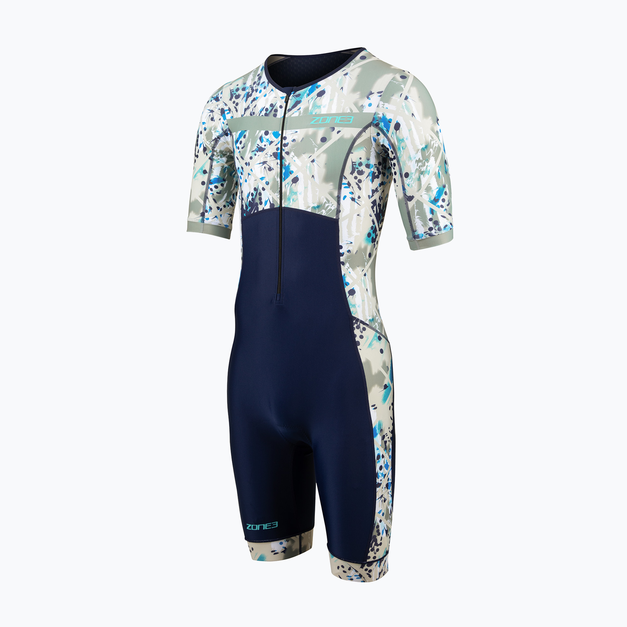 Tuta da triathlon a manica corta da uomo ZONE3 Activate+ sand sotrm/navy/sand (XL) (Activate+ Trisuit TS24MREVII103)