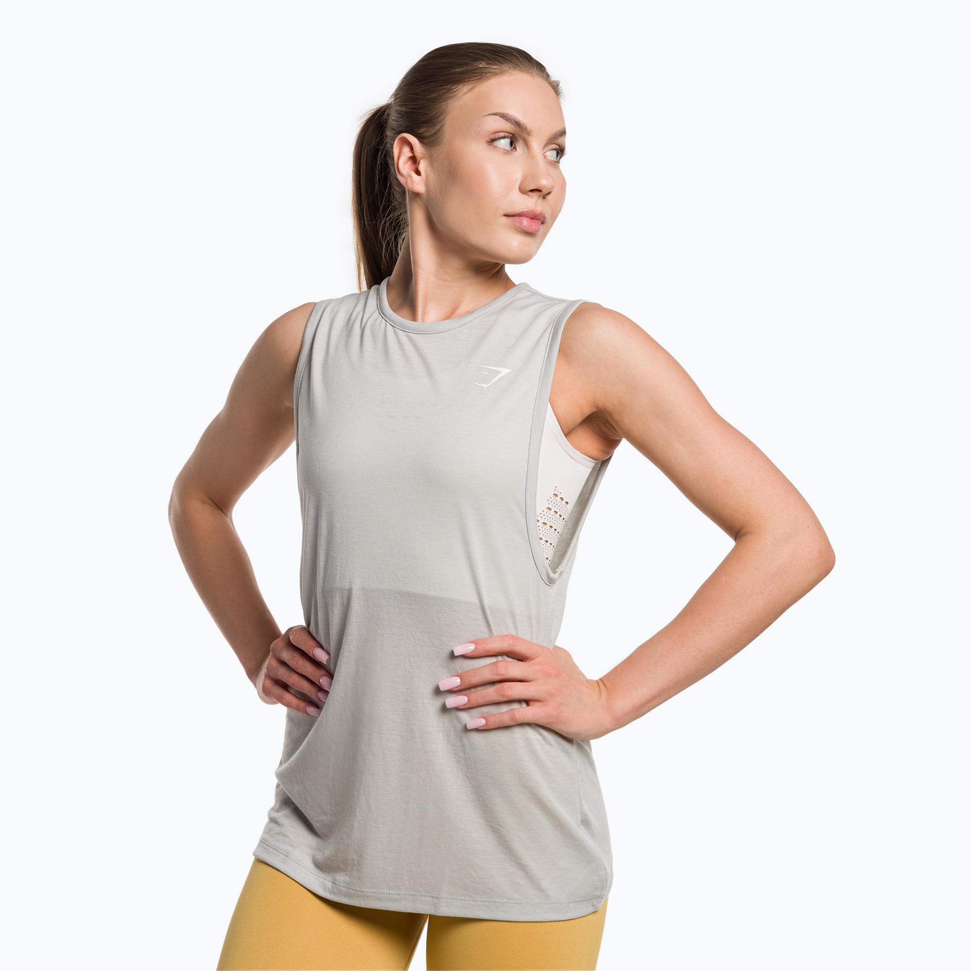 Canotta Gymshark Training Drop Arm donna grigio chiaro (L) (Training Drop Arm Tank B1A5E-GBCM-BI1)