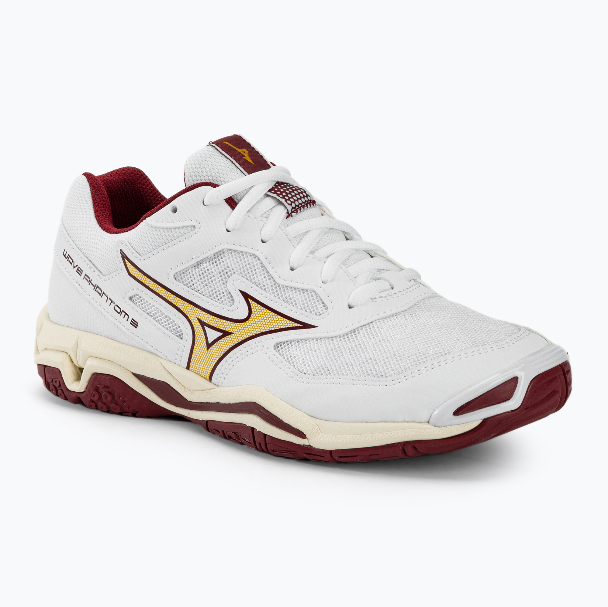 Scarpe da pallamano da donna Mizuno Wave Phantom 3 bianco/cabernet/mp oro (36.5 EU) (Wave Phantom 3 X1GB226045)