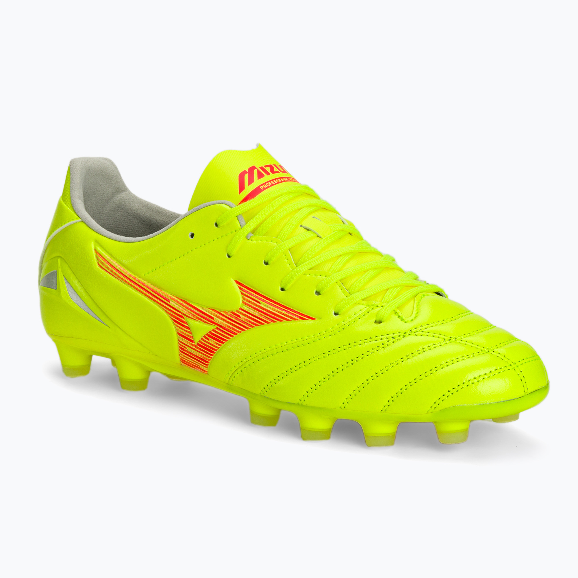 Scarpe da calcio Mizuno Morelia Neo IV Pro MD giallo sicurezza/fuoco corallo 2/galaxy argento uomo (39 EU) (Morelia Neo IV Pro MD P1GA243445)