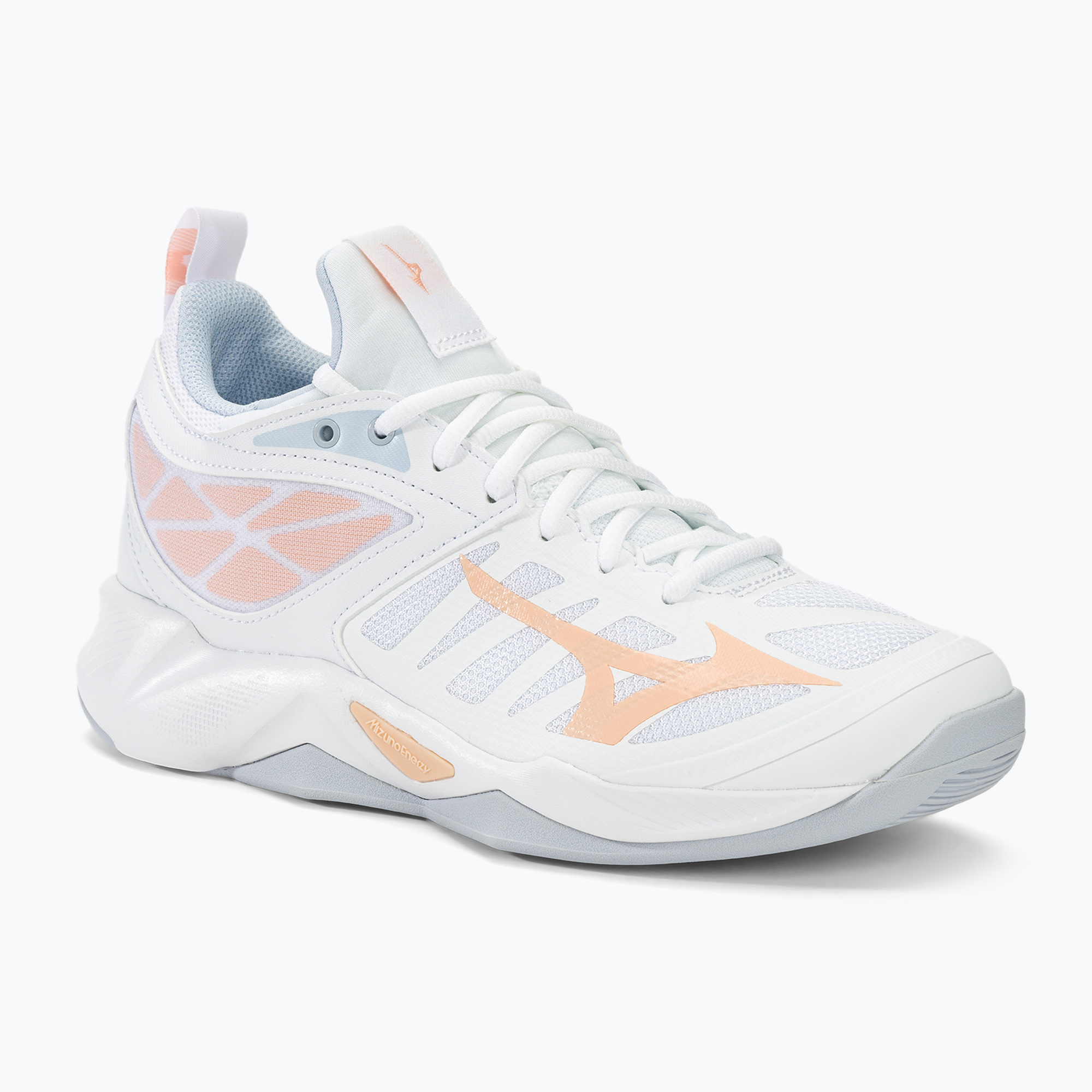 Scarpe da pallavolo donna Mizuno Wave Dimension bianco/pesca parfait/blu alogeno (36.5 EU) (Wave Dimension V1GC224000)