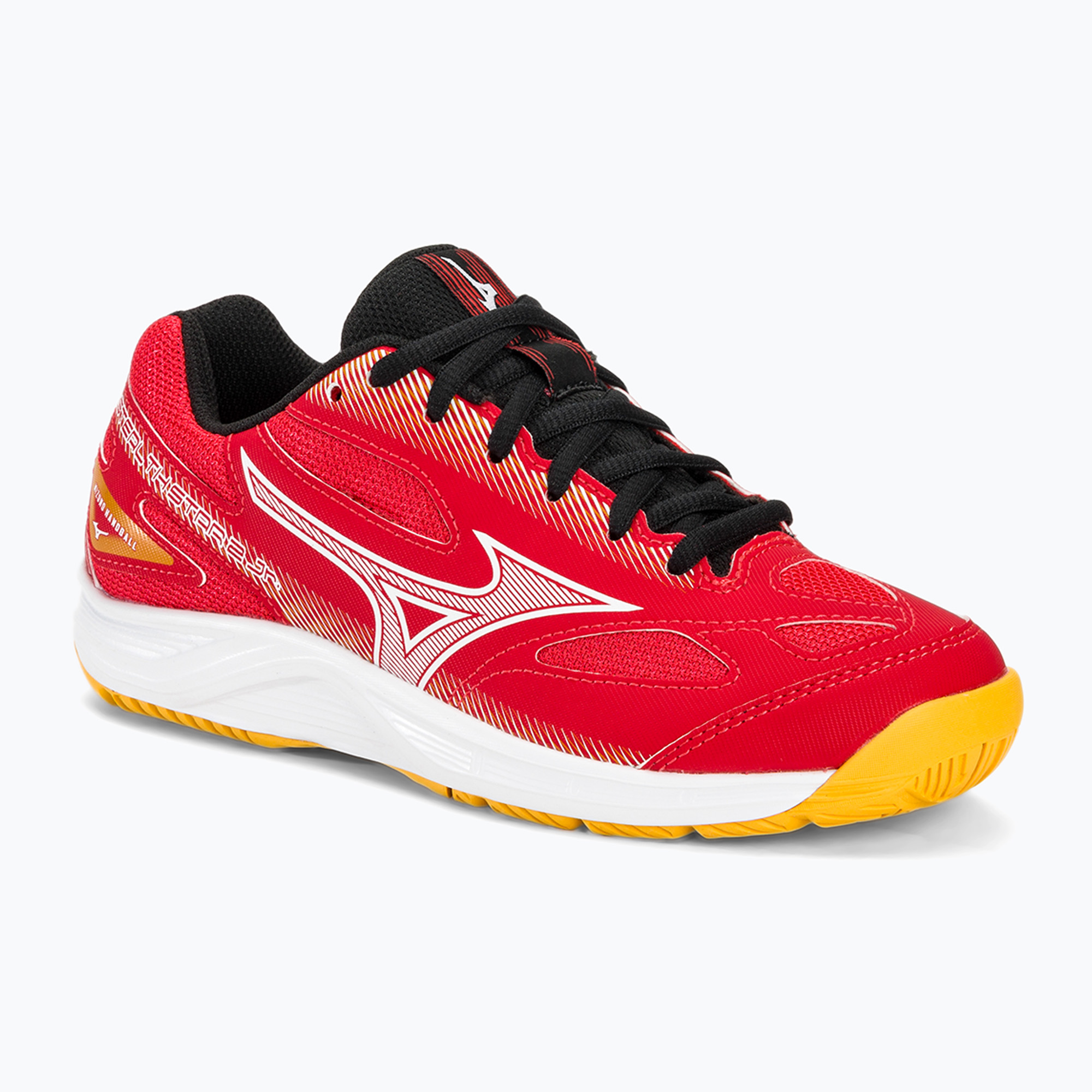 Scarpe da pallamano Mizuno Stealth Star 2 Jr per bambini rosso radioso/bianco/carota (34.5 EU) (Stealth Star 2 Jr X1GC230702)