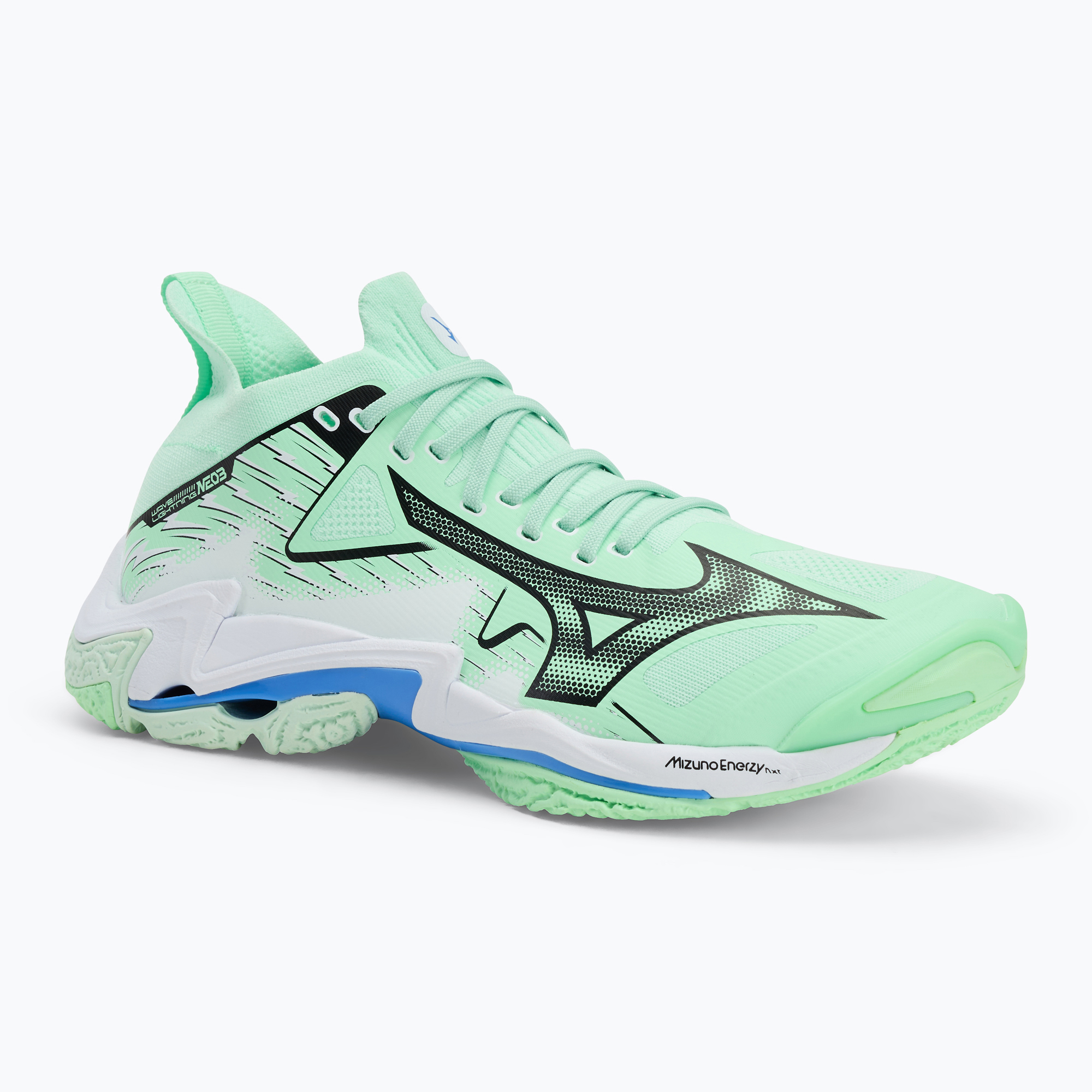 Mizuno Wave Lightning Neo 3 scarpe da pallavolo menta/nero/blu di frontiera (44.5 EU) (Wave Lightning Neo 3 V1GA240286)