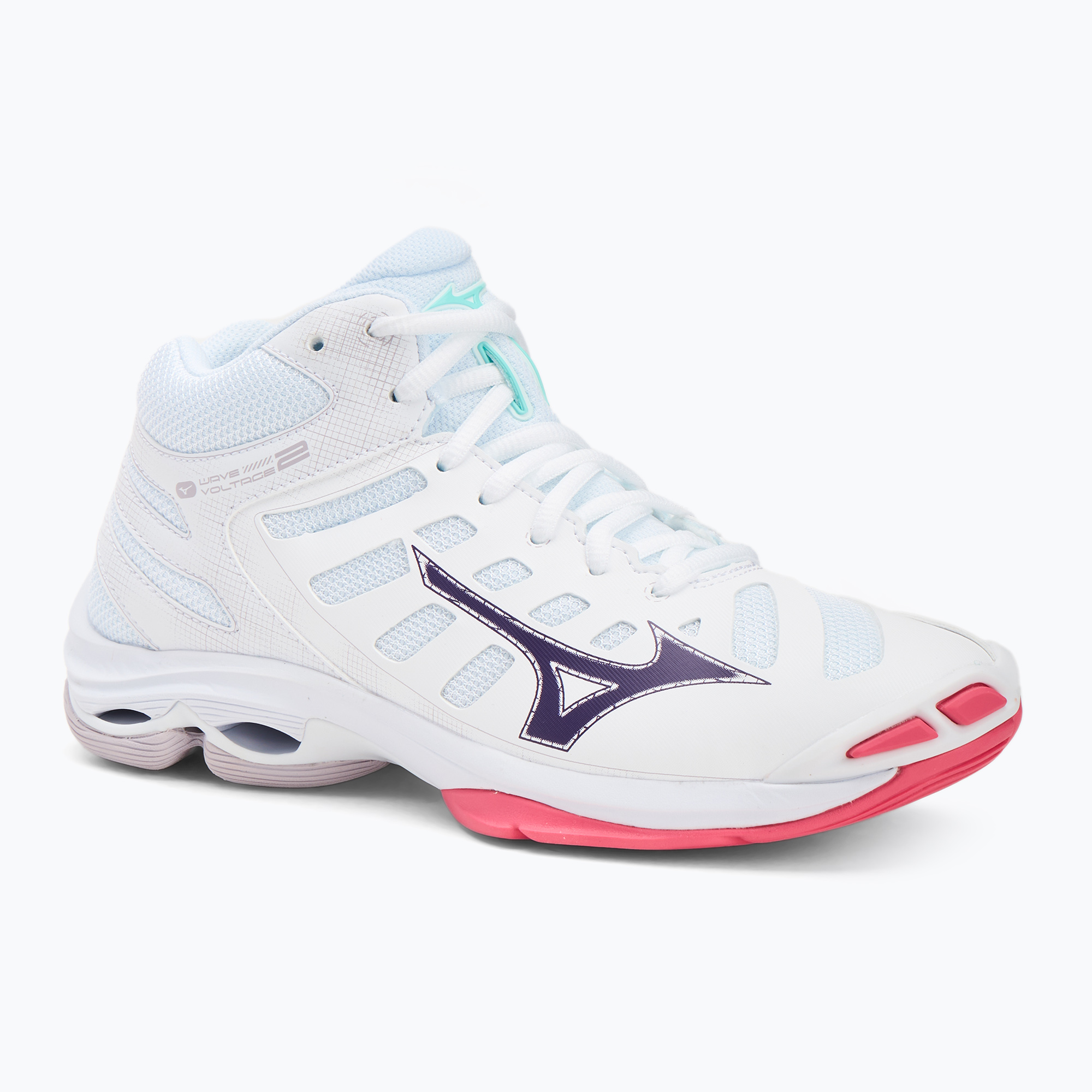 Scarpe da pallavolo donna Mizuno Wave Voltage 2 Mid bianco/viola indaco/rosa camelia (40.5 EU) (Wave Voltage 2 Mid V1GC246520)
