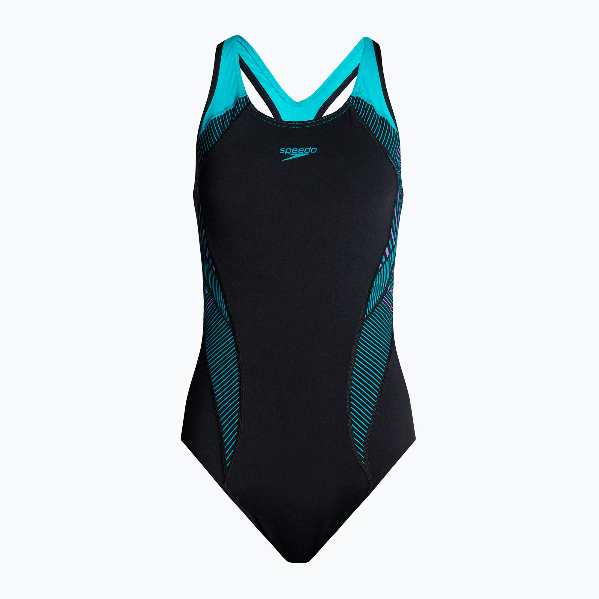Speedo Plastisol Laneback costume intero donna nero/acquario/lilla di Miami (30) (Plastisol Laneback 8-00305414840)