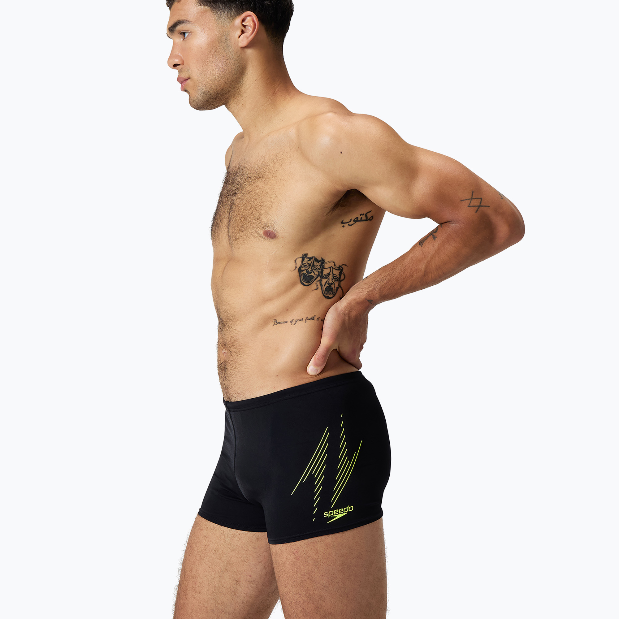 Costume da bagno Speedo Hyper Boom Placement da uomo, nero/giallo iper. (38) (Hyper Boom Placement Aquashort 8-00301117218)