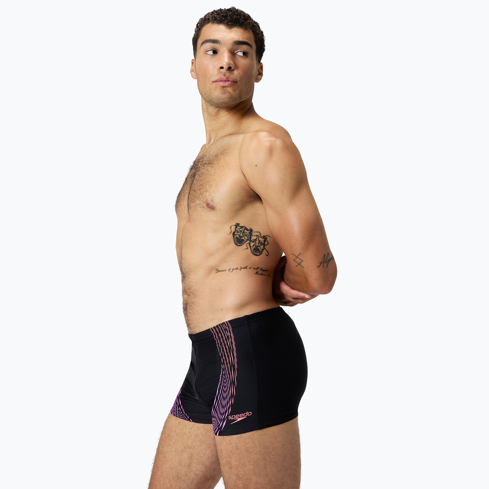 Speedo Duo Logo Print Aquashort da uomo nero/corallo/viola neon (26) (Duo Logo Print Aquashort 8-00303317926)