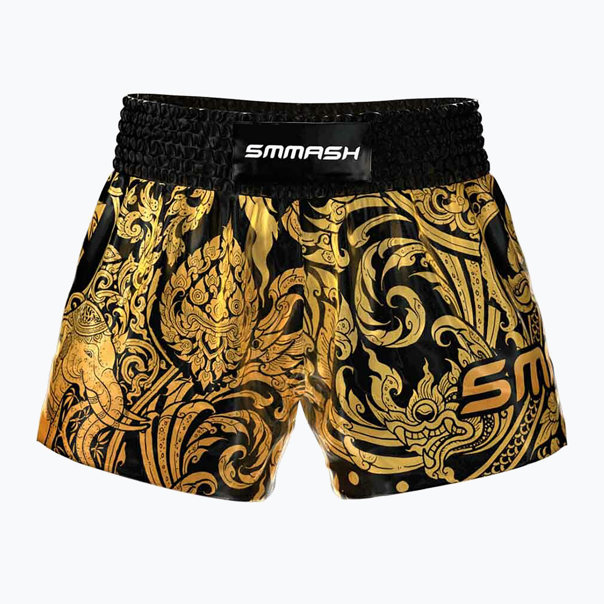 Pantaloncini da allenamento SMMASH Muay Thai Story da uomo, oro (S) (Muay Thai Story SHC5-012-STORY-EUA)