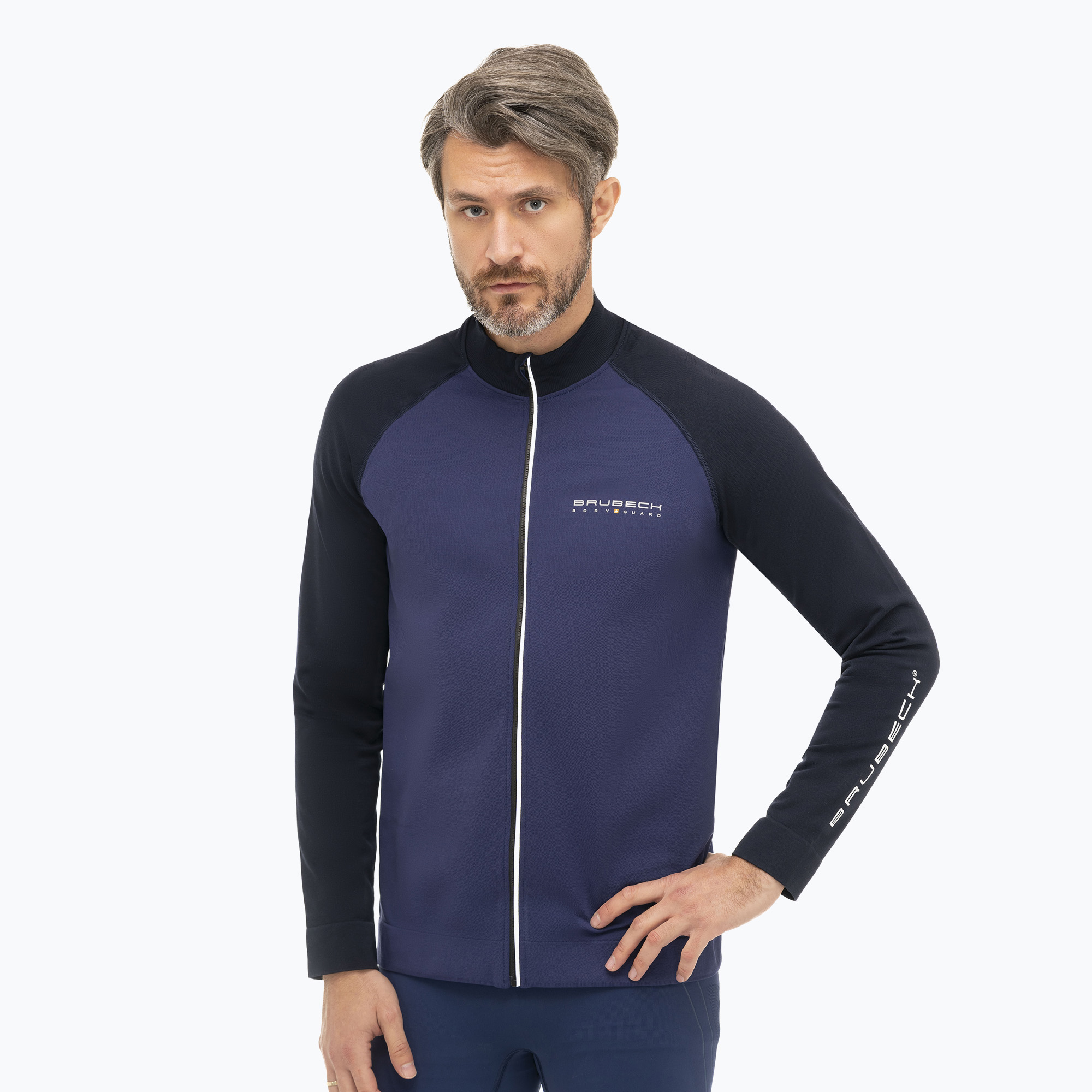 Felpa Brubeck LS1408 Athletic blu scuro/marino da uomo (M) (Athletic Full Zip LS14080M)