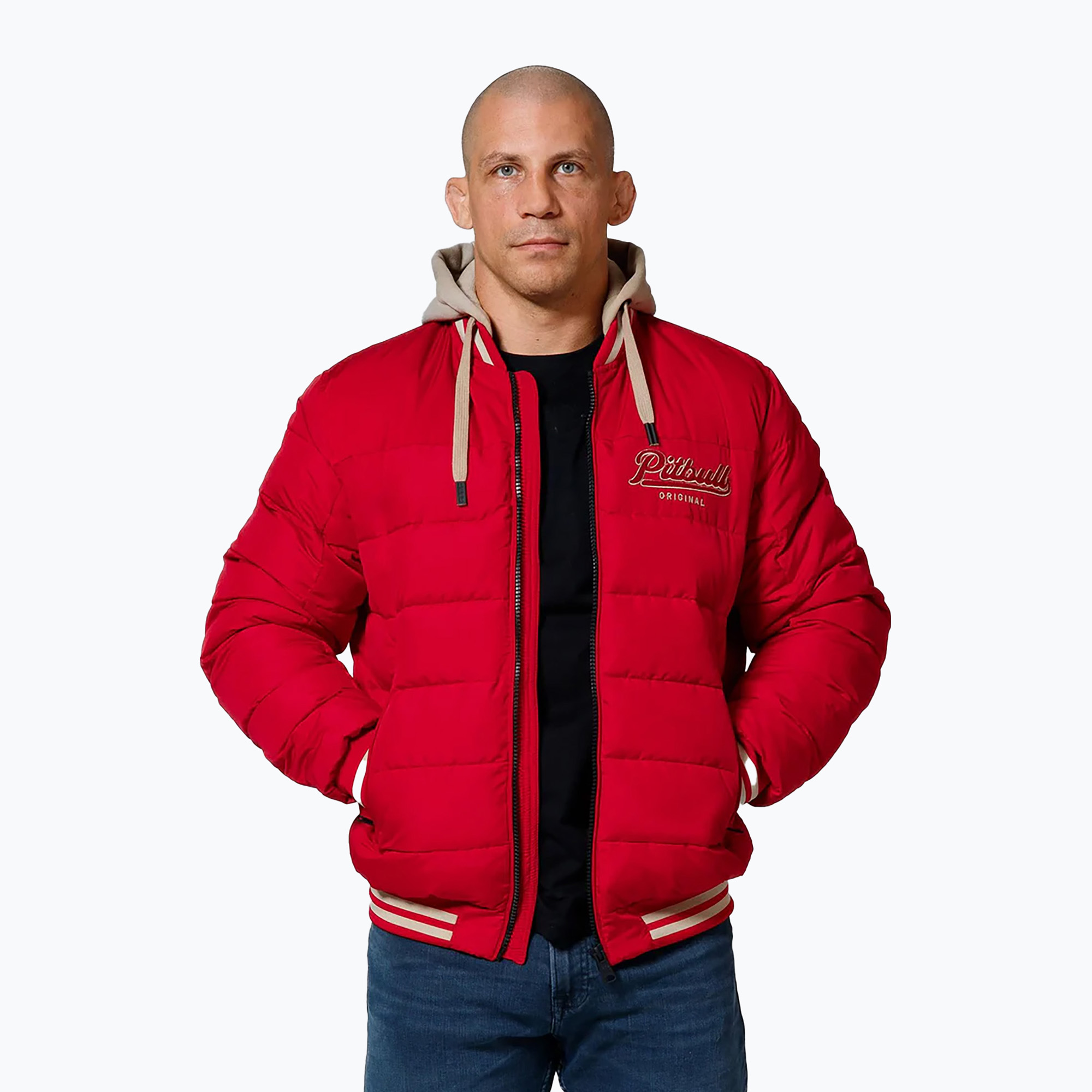 Giacca Pitbull Hidden da uomo con cappuccio rosso/beige (S) (Hidden Quilted Hooded 524041452103)
