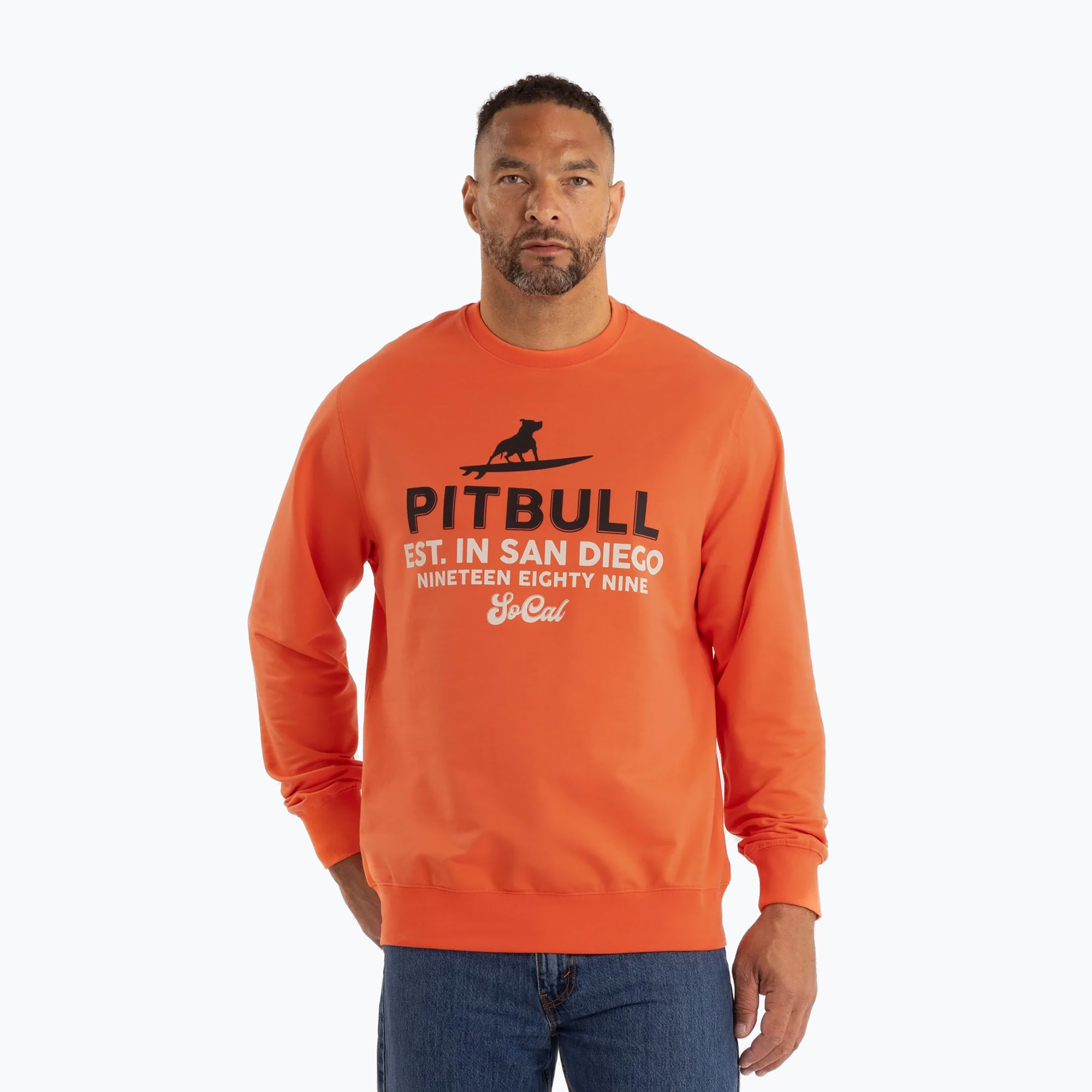 Felpa a girocollo Pitbull Surfing Dog Uomo, salmone brillante (S) (Surfing Dog Crewneck Sweatshirt 115048610002)