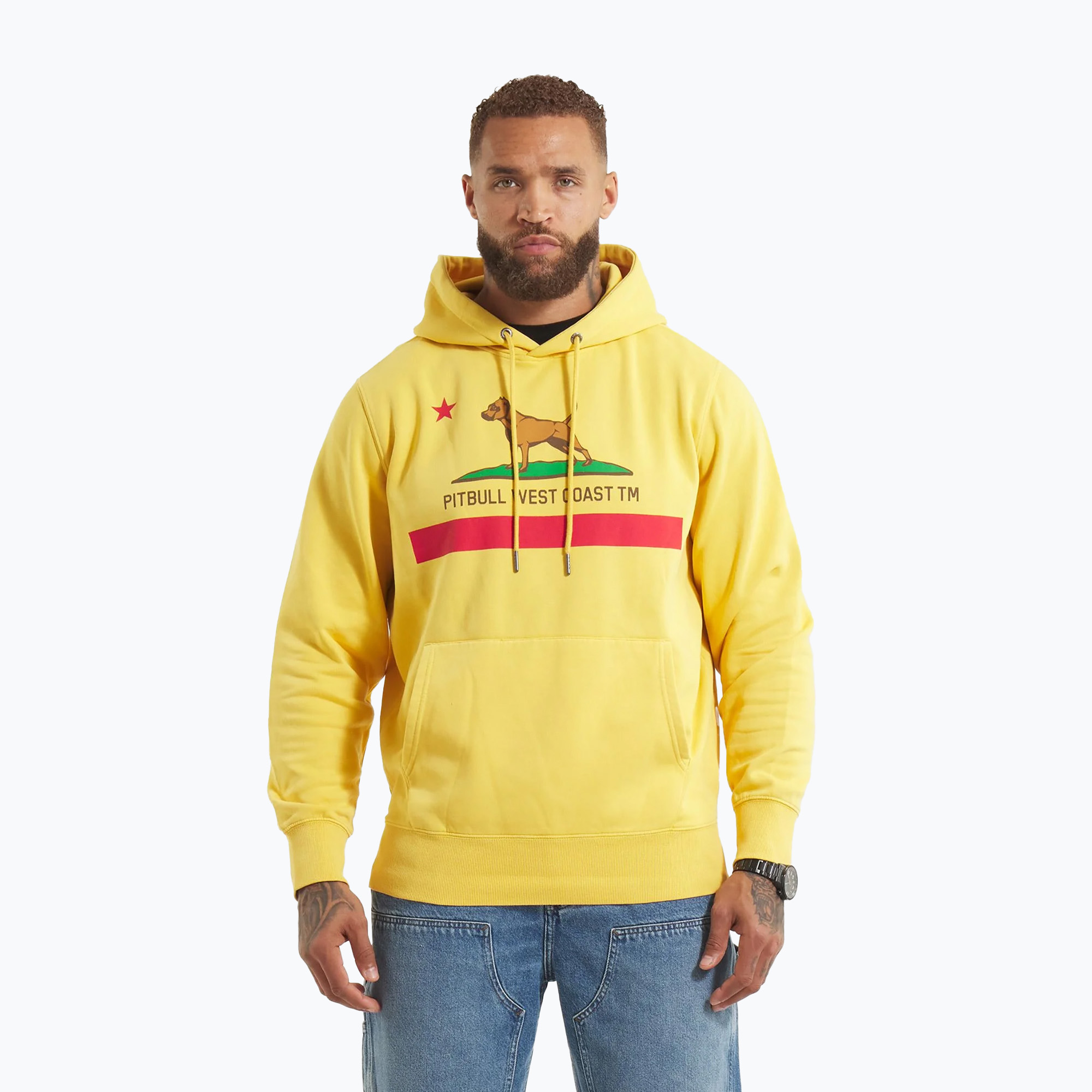Felpa con cappuccio Pitbull California Flag Uomo, giallo slavato (S) (California Flag Hooded Sweatshirt 125060211001)