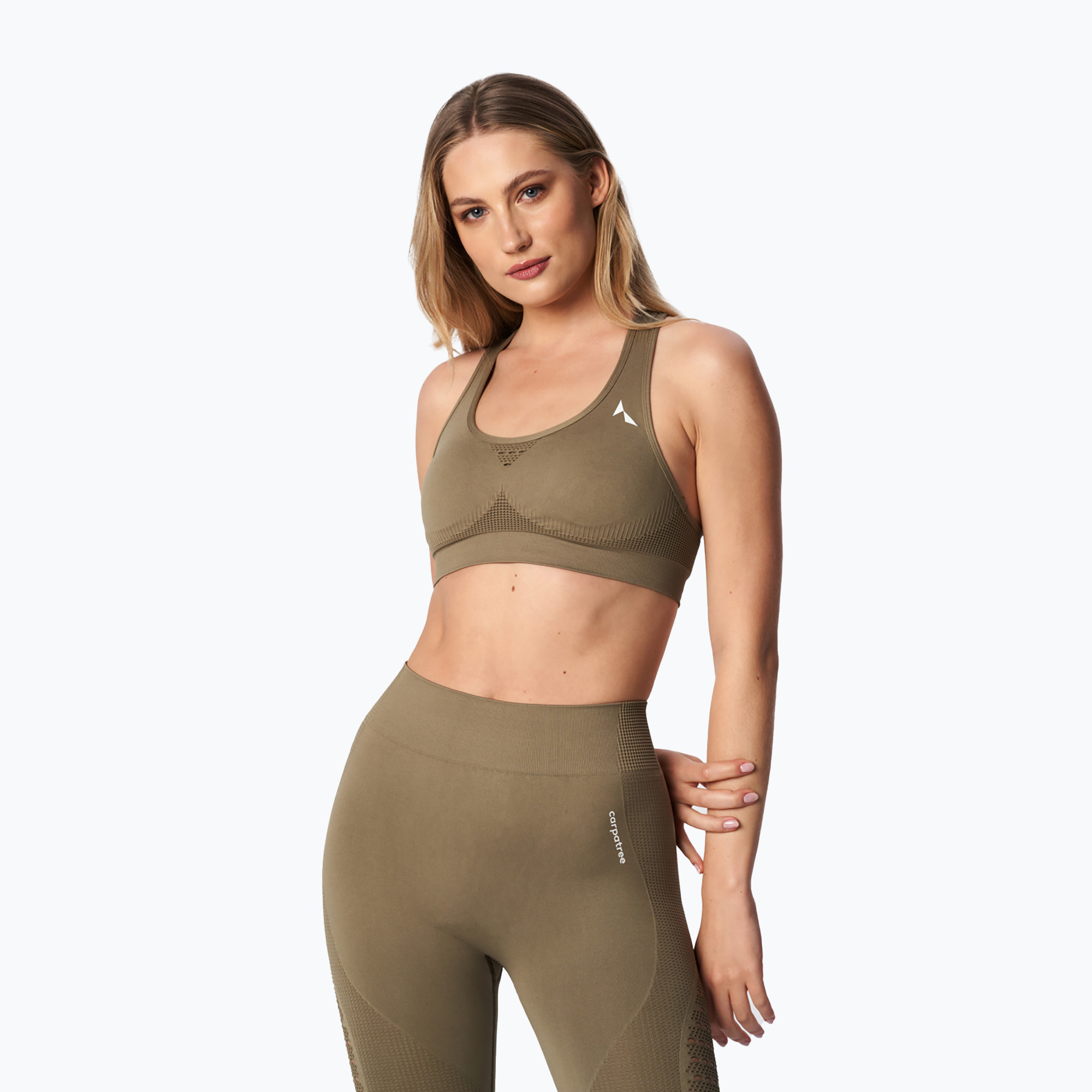 Reggiseno fitness Carpatree Phase senza cuciture color kaki (XS) (Phase Seamless CP-PSB-KH)