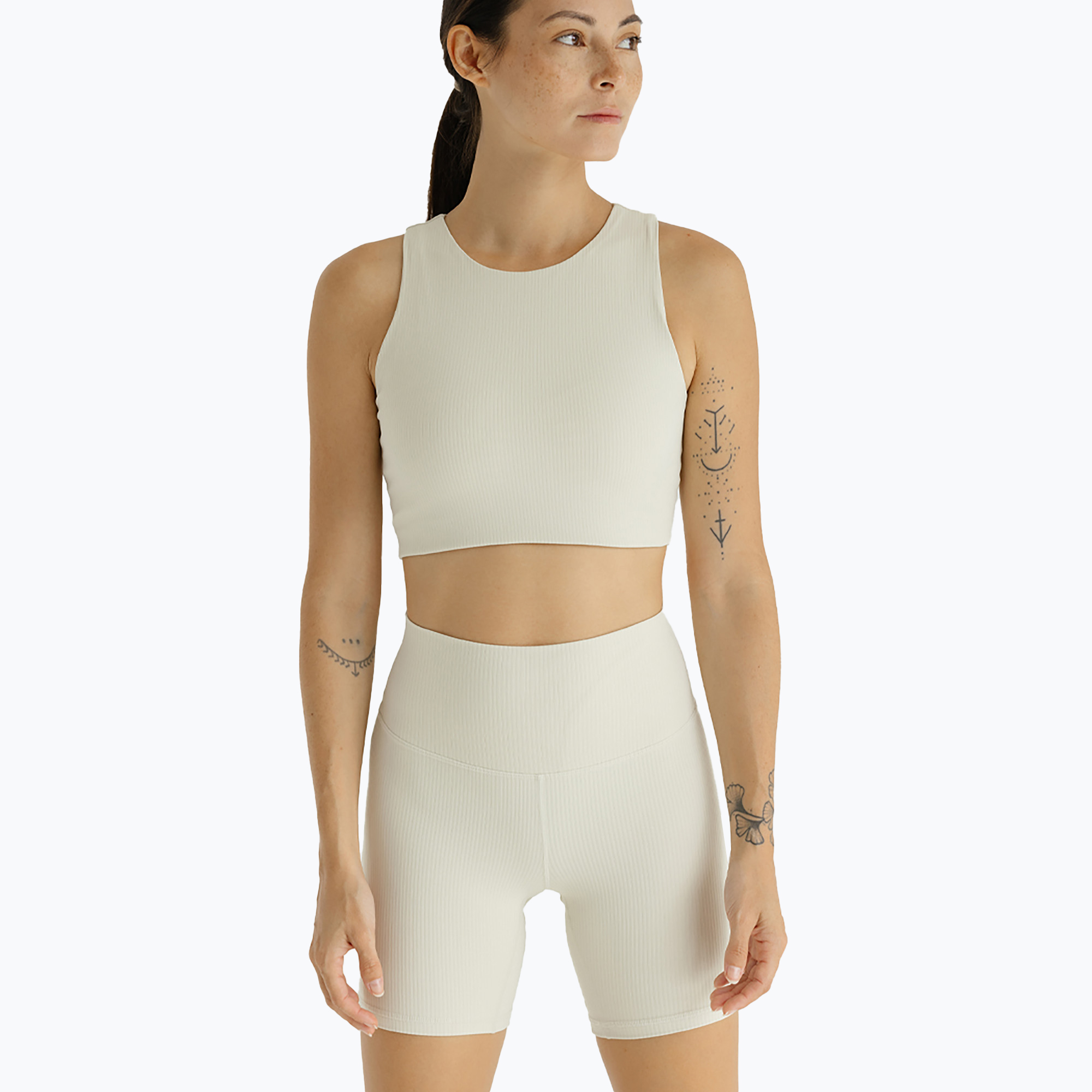 Pantaloncini da yoga da donna JOYINME Crema di burro a coste (40) (Ribbed 801967)