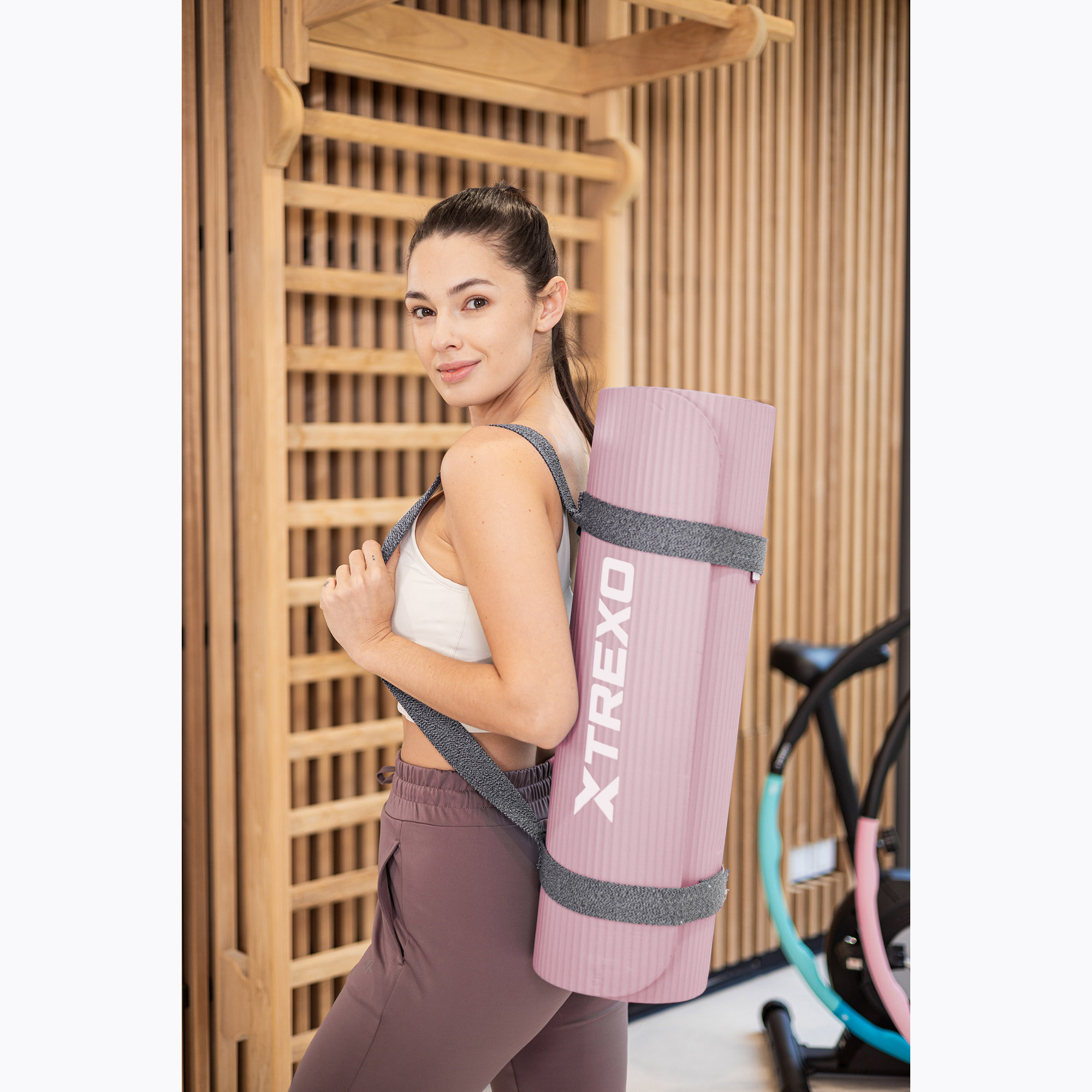 TREXO NBR 15 mm tappetino per esercizi con cintura rosa (180 x 60 cm) (TRX-MJN002-VL)