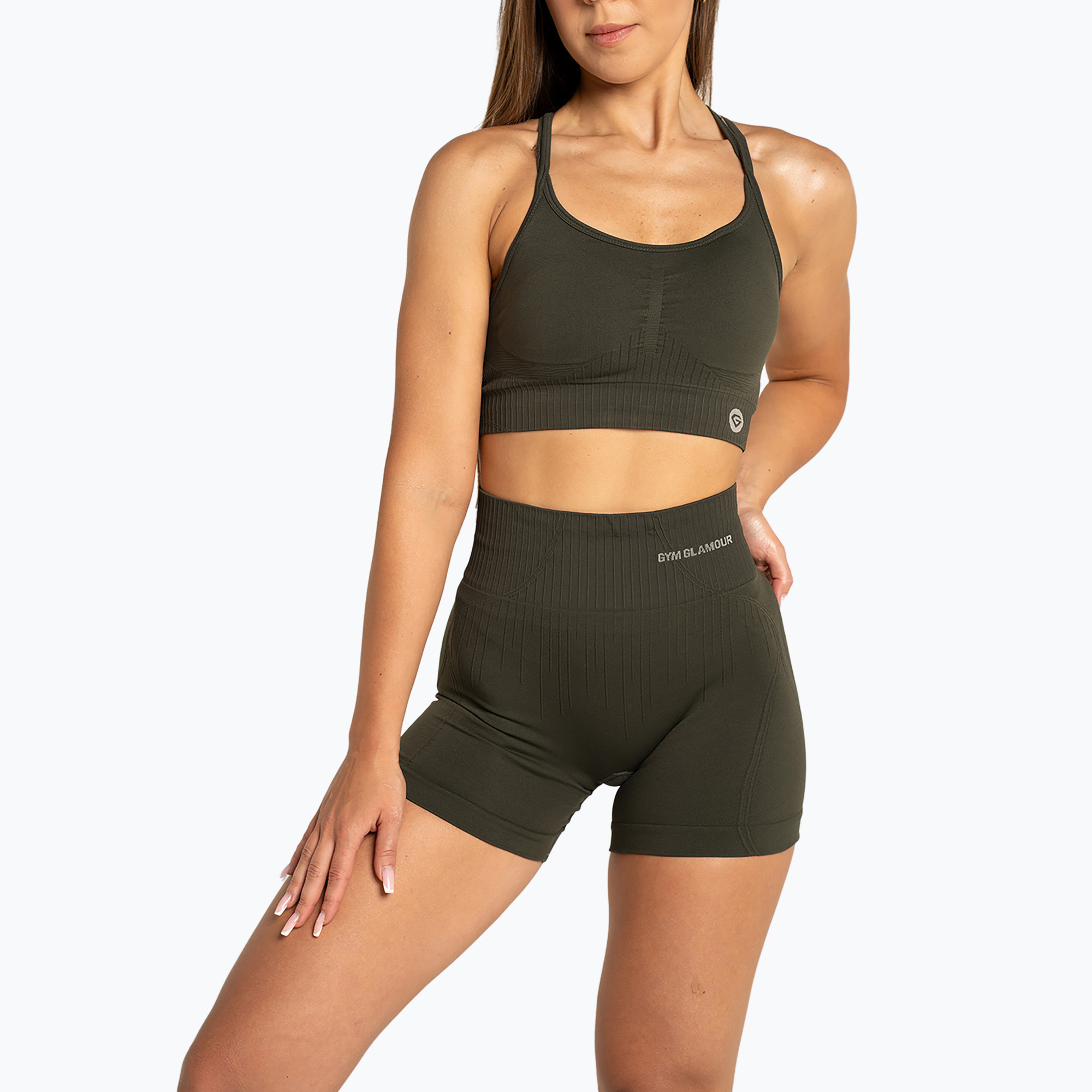 Pantaloncini da allenamento da donna Gym Glamour Push Up 2.0 soldato (XS) (Push Up 2.0 601-2)