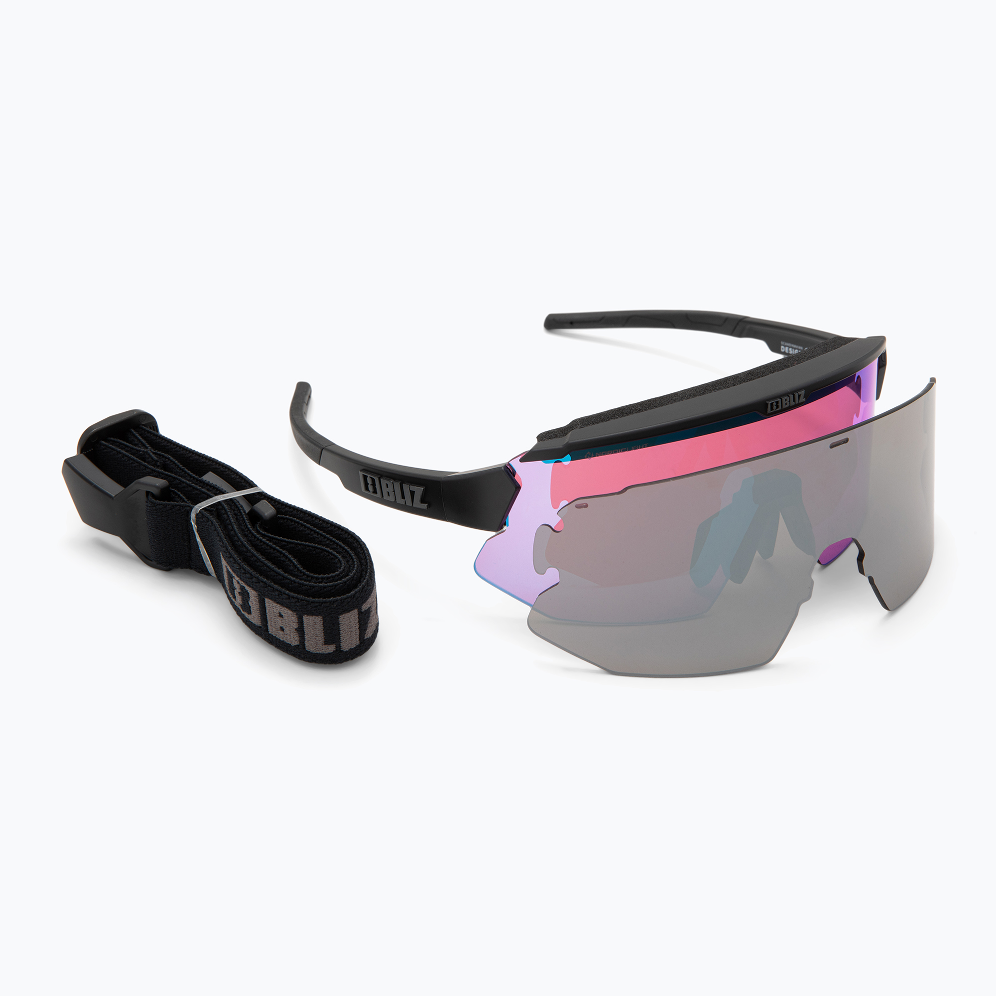 Occhiali da sole Bliz Breeze Small Nano Optics Nordic Light nero opaco/begonia/blu viola (Breeze Small Nano Optics Nordic Light 52212)