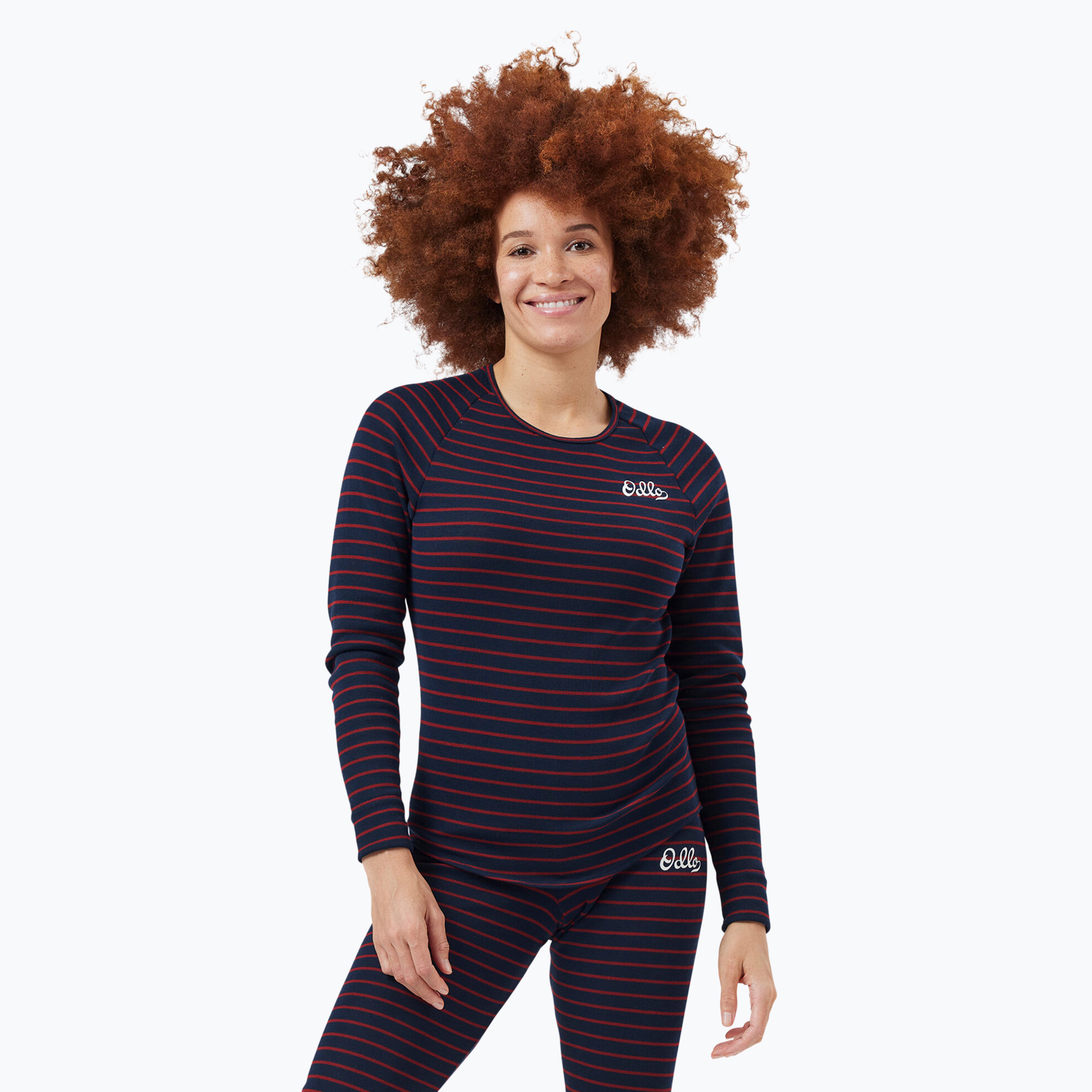 Donna termica a maniche lunghe ODLO Warm Originals Stripes Bl Top girocollo dark saphire (L) (Warm Originals Stripes Bl Top Crew Neck 159271/21014)