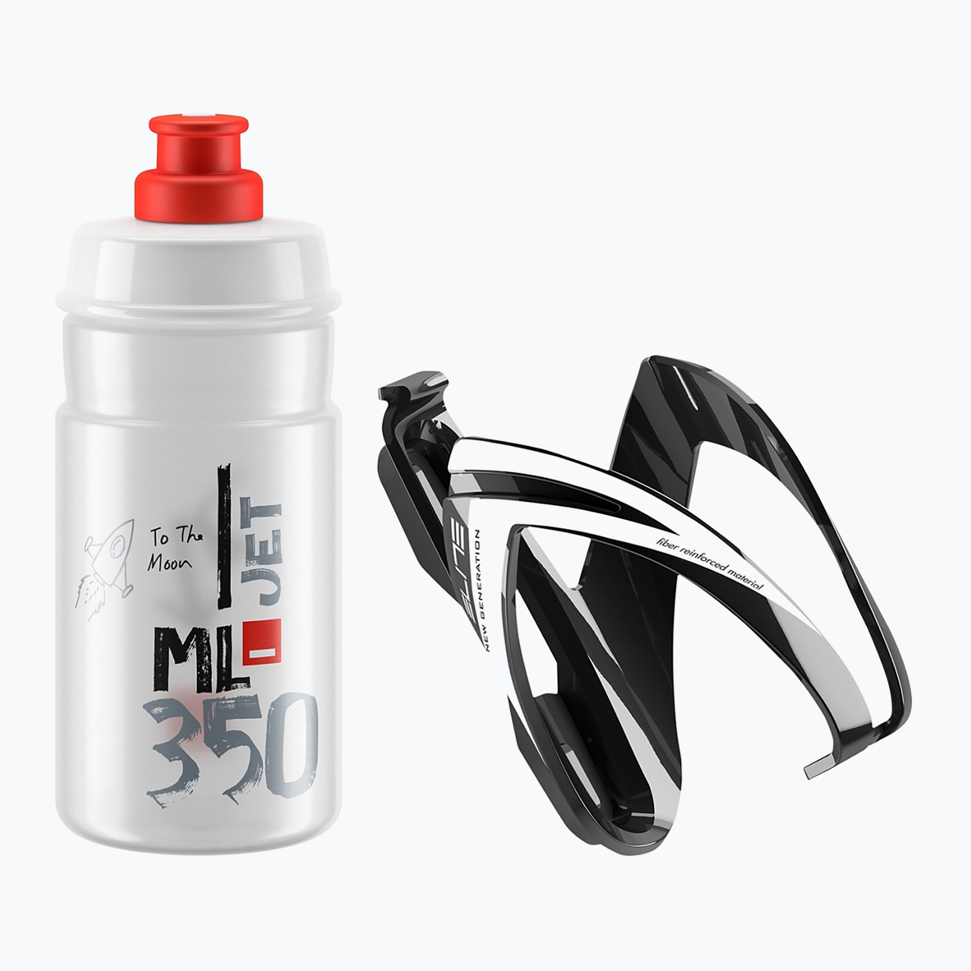 Elite CEO Jet kit bici cestino + bidone 350ml nero lucido/bianco grafica/chiaro/logo rosso (350 ml) (CEO Kit Jet EL0206110)
