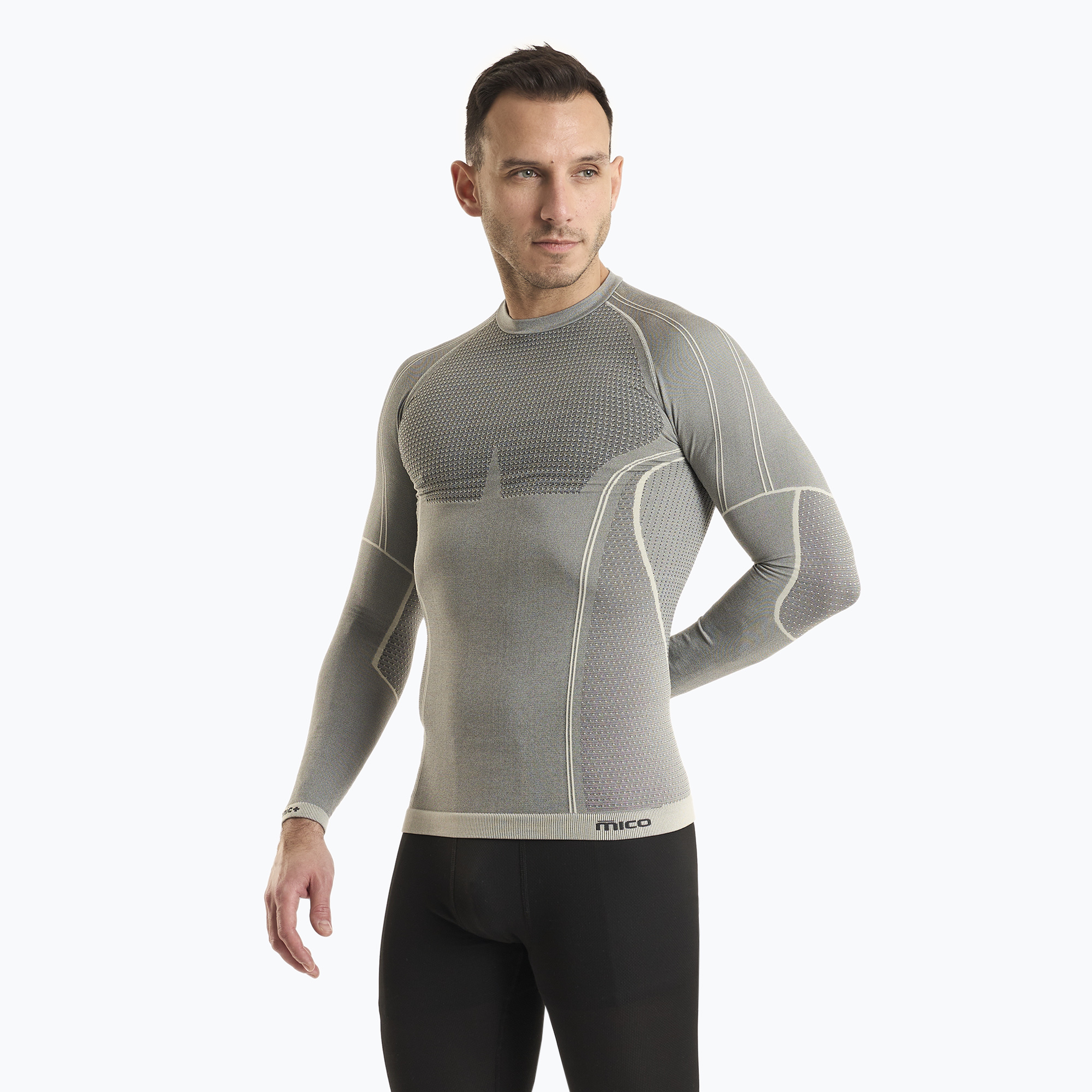 Uomo thermal active manica lunga Mico Odor Zero Collo rotondo grigio (I) (Odor Zero Round Neck IN01450)