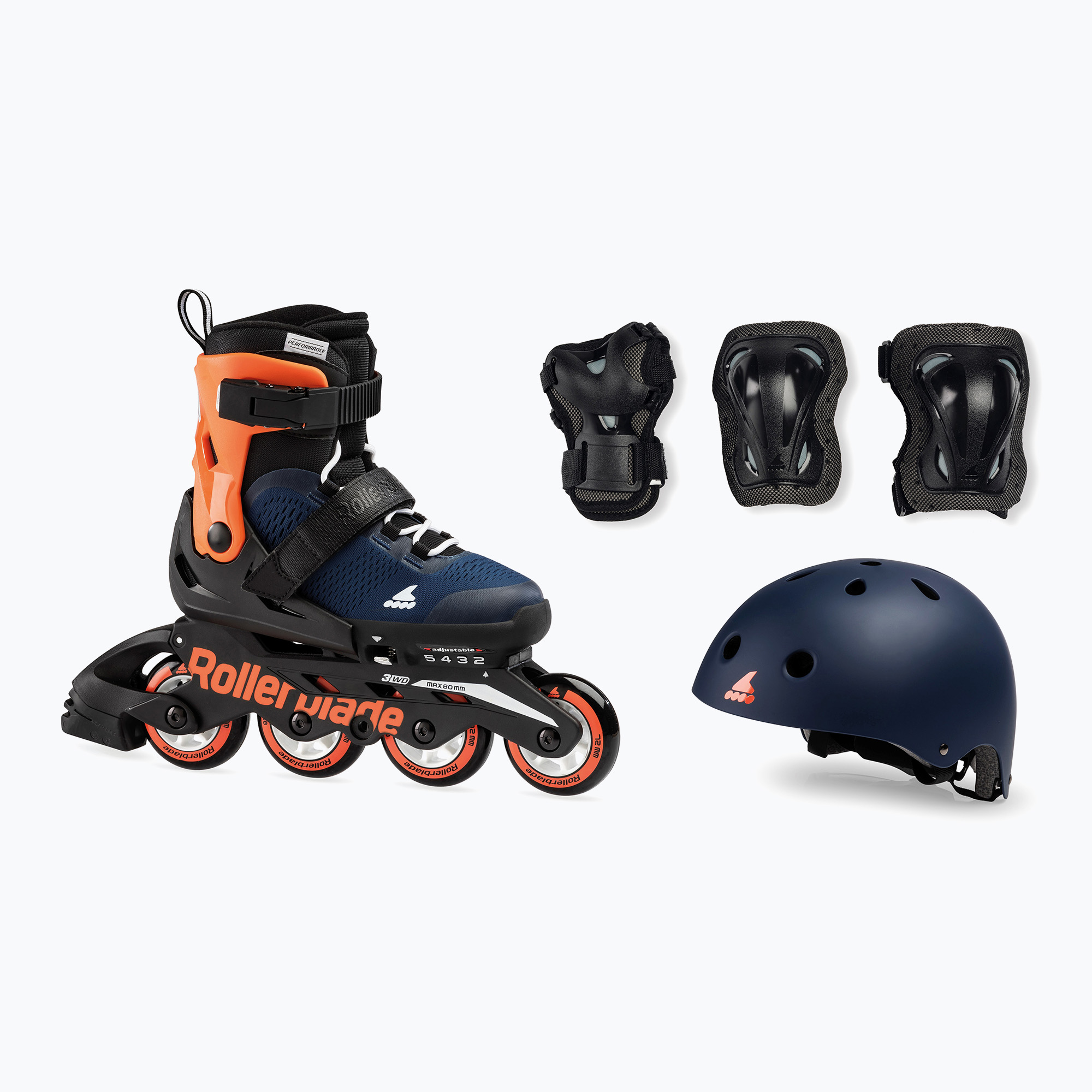 Rollerblade Microblade Cube Jr blu notte/arancio caldo per bambini con casco e protezioni (33-36 EU) (Microblade Cube Jr 07221500174)