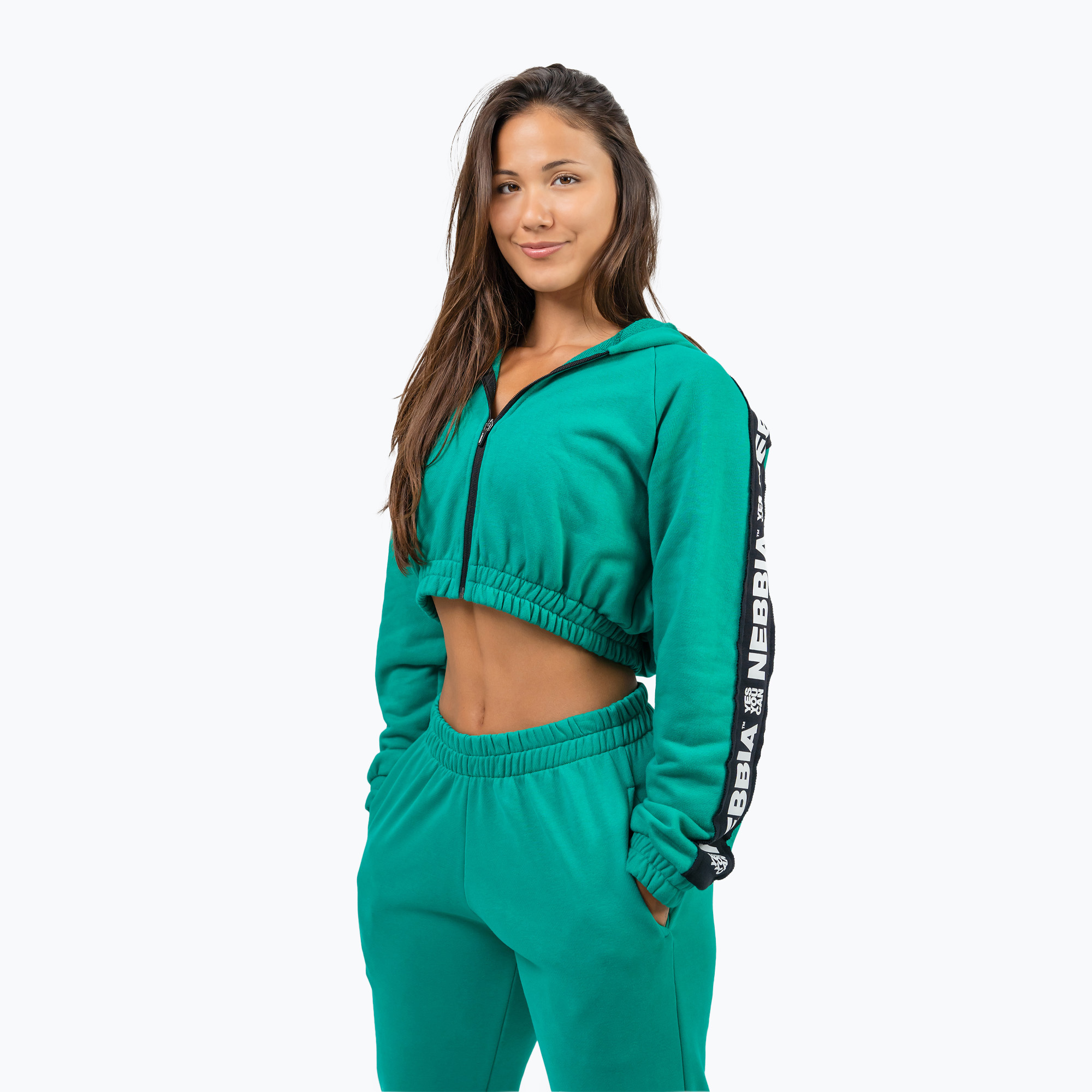 Felpa con cappuccio NEBBIA Donna Verde iconico (S) (Crop Hoodie Iconic 254)
